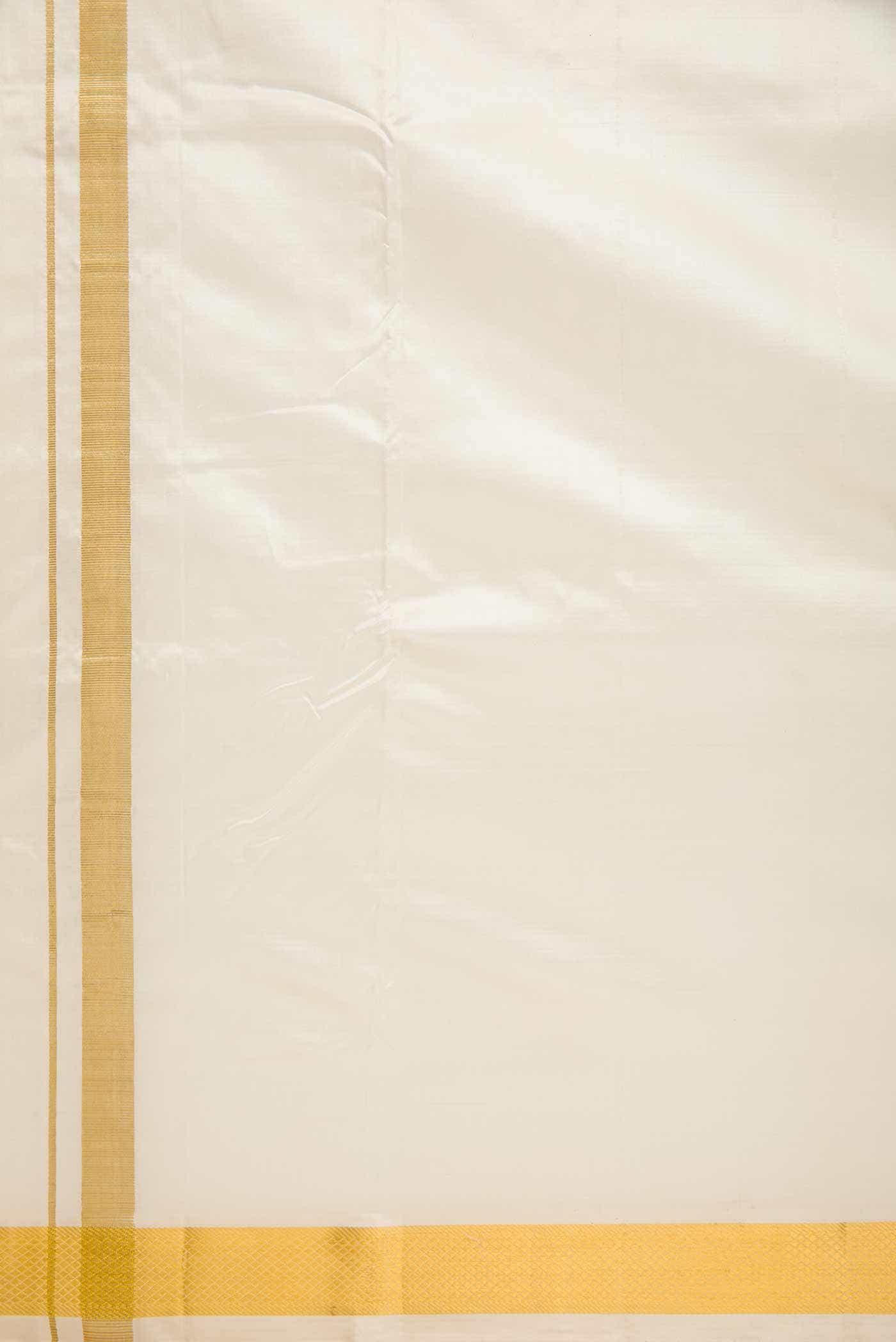 Cream Silk Dhoti With Angavastram (9X 5) Muzham