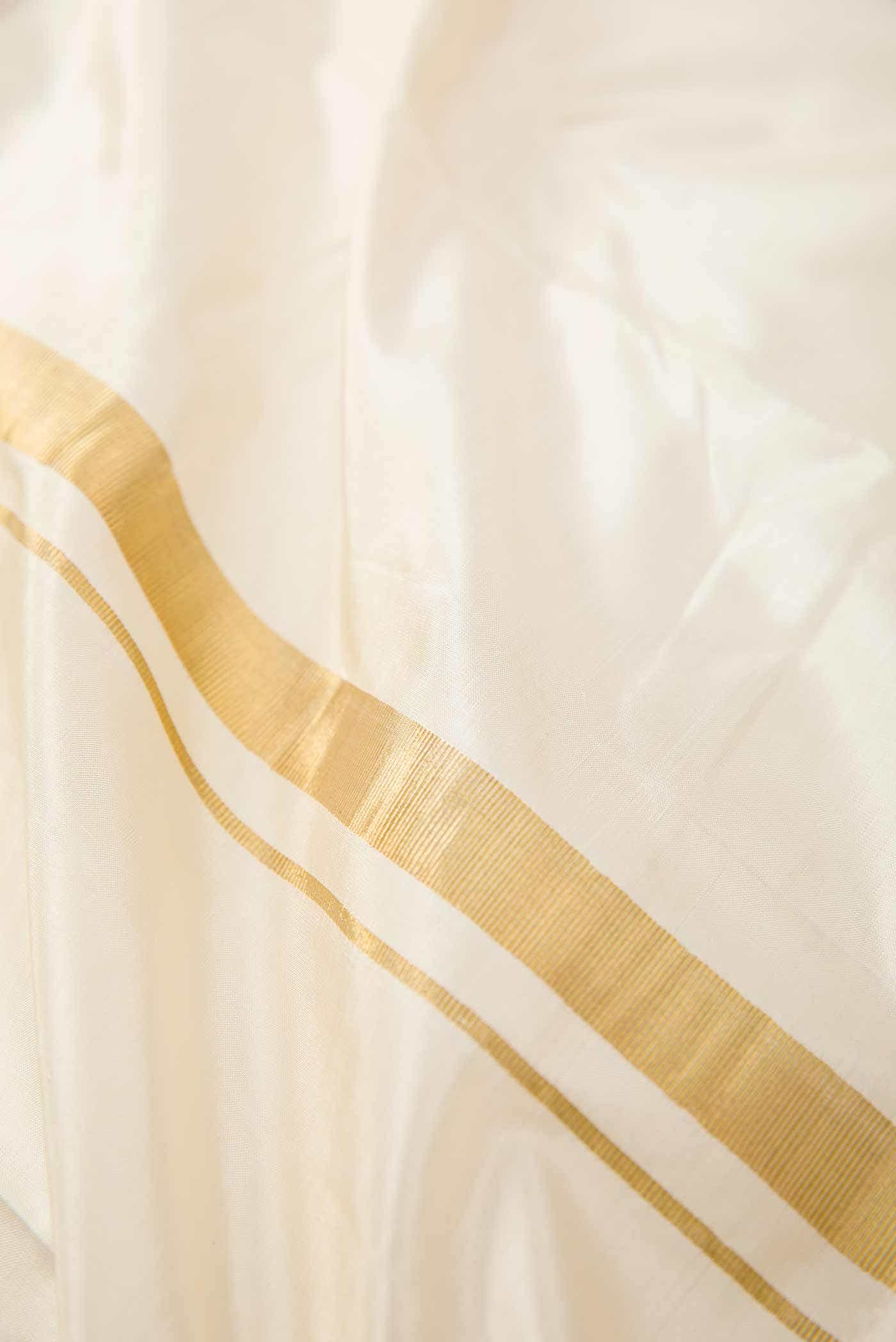 Cream Silk Dhoti With Angavastram (9X 5) Muzham