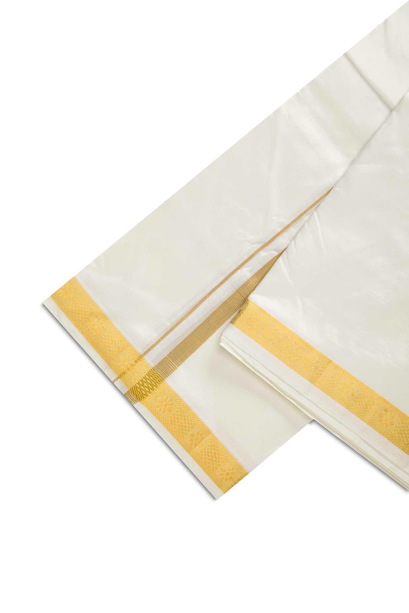 Cream Silk Dhoti With Angavastram (9X 5) Muzham