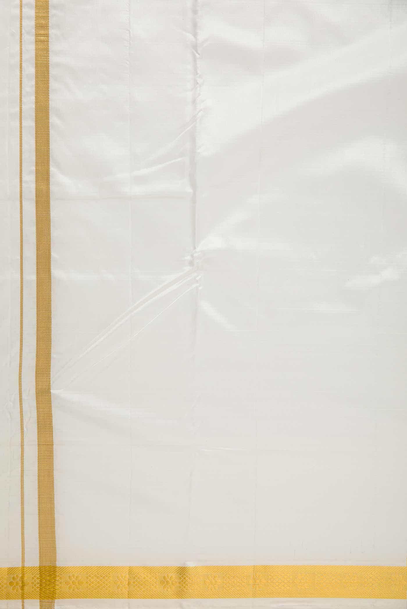 Cream Silk Dhoti With Angavastram (9X 5) Muzham
