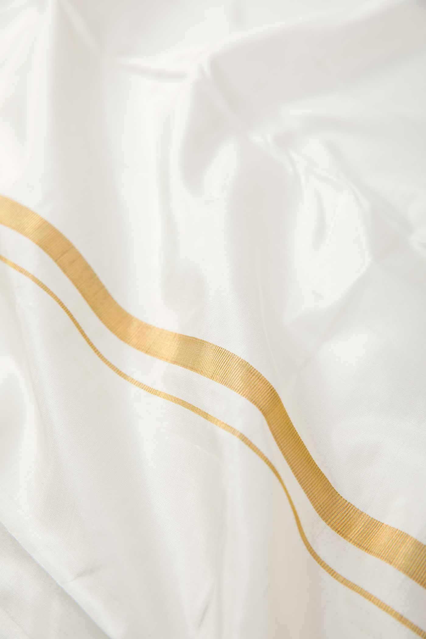 Cream Silk Dhoti With Angavastram (9X 5) Muzham
