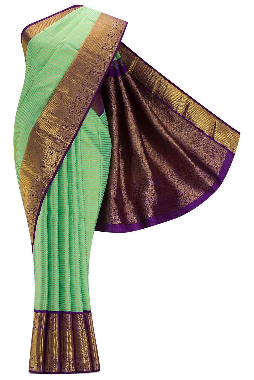 Pure Silk Pure Zari Sea Green Dual Tone Kanchipuram Saree