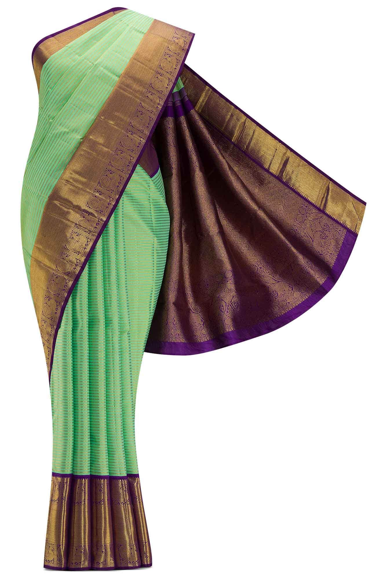 Pure Silk Pure Zari Sea Green Dual Tone Kanchipuram Saree