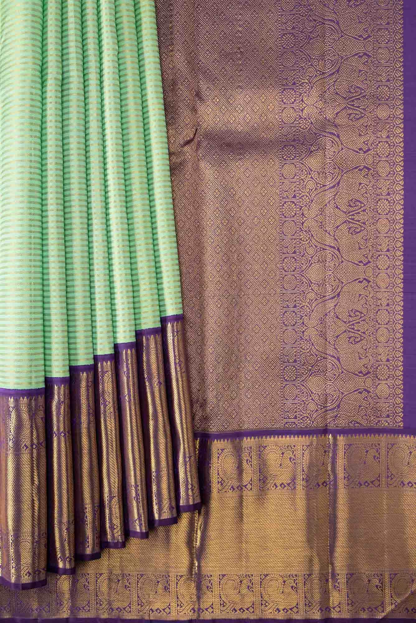Pure Silk Pure Zari Sea Green Dual Tone Kanchipuram Saree