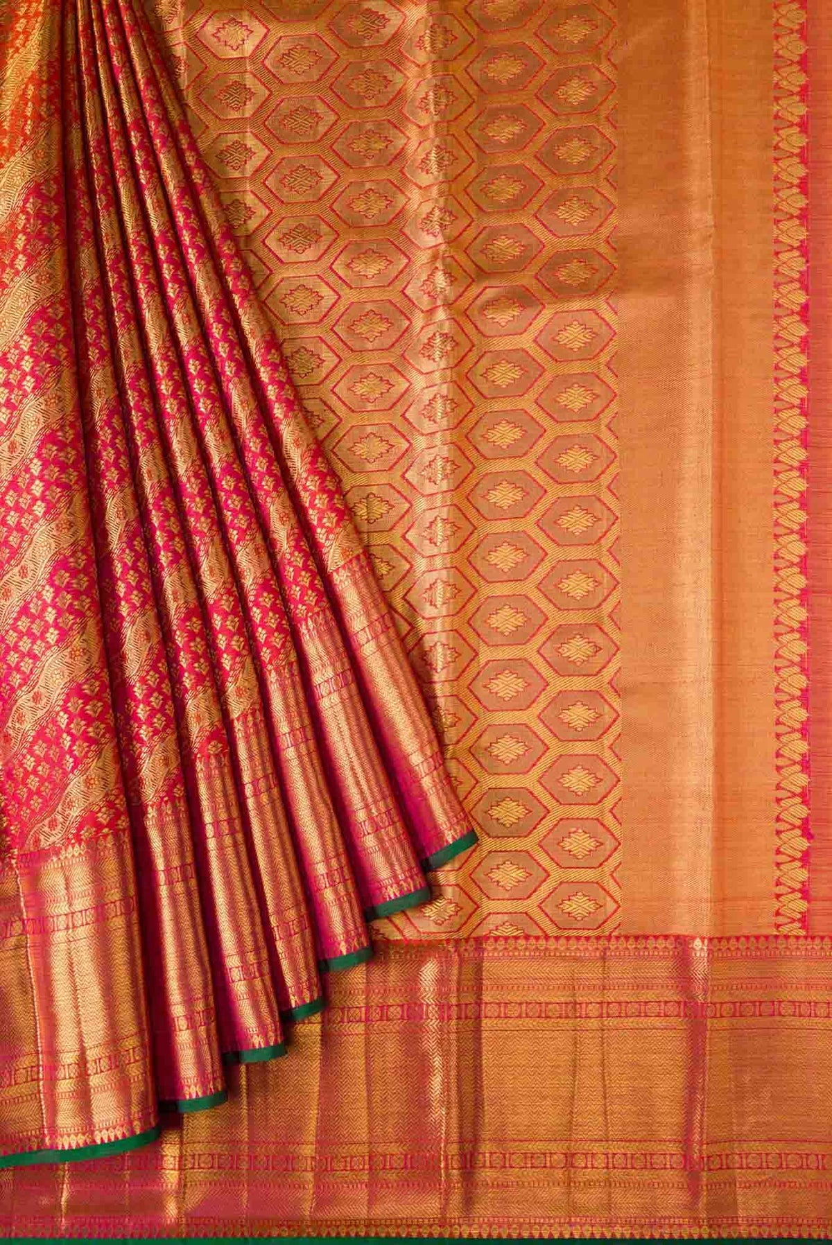Pink with Orange Color Kanchipuram Silk Saree