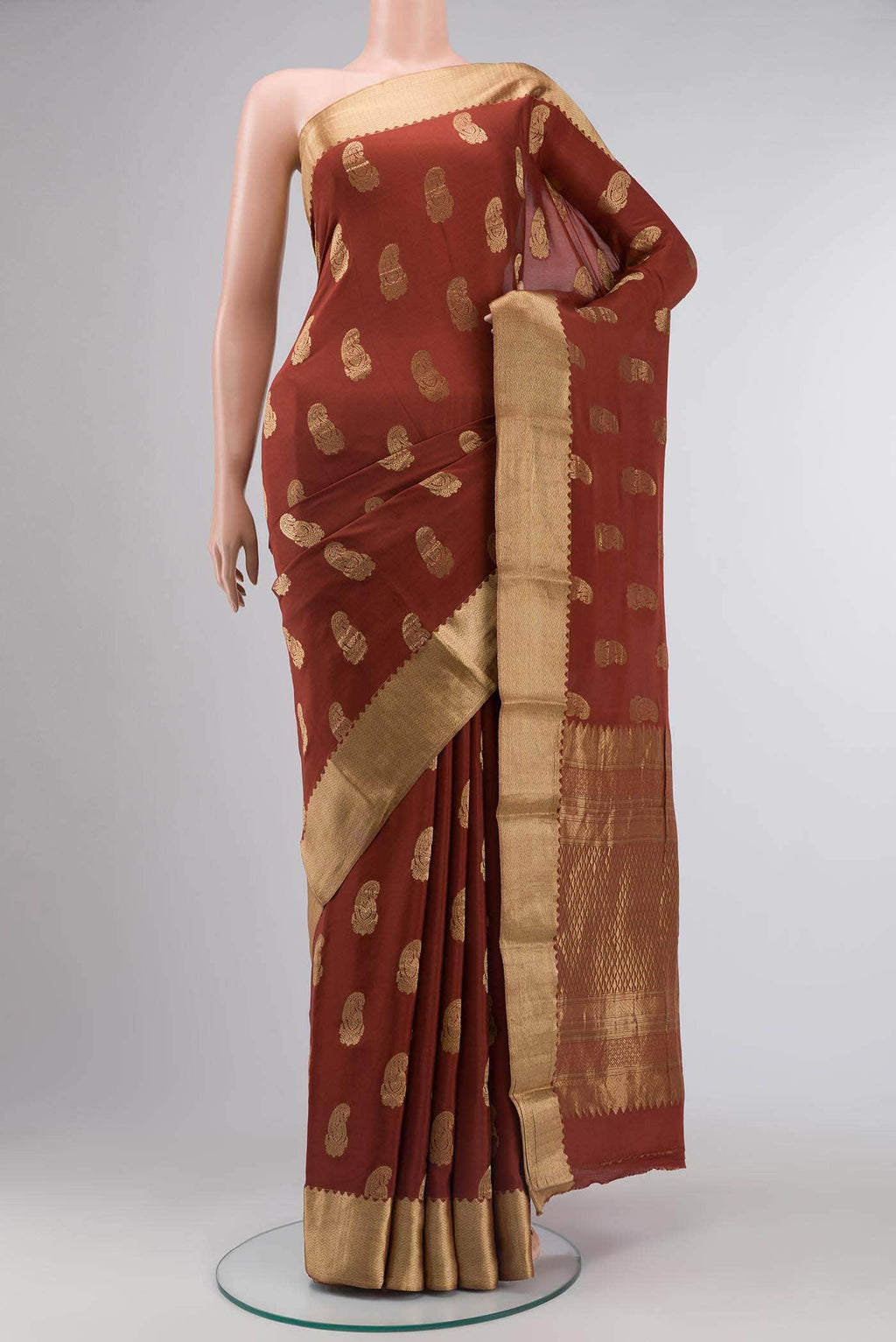 Rust Mysore Crepe Saree