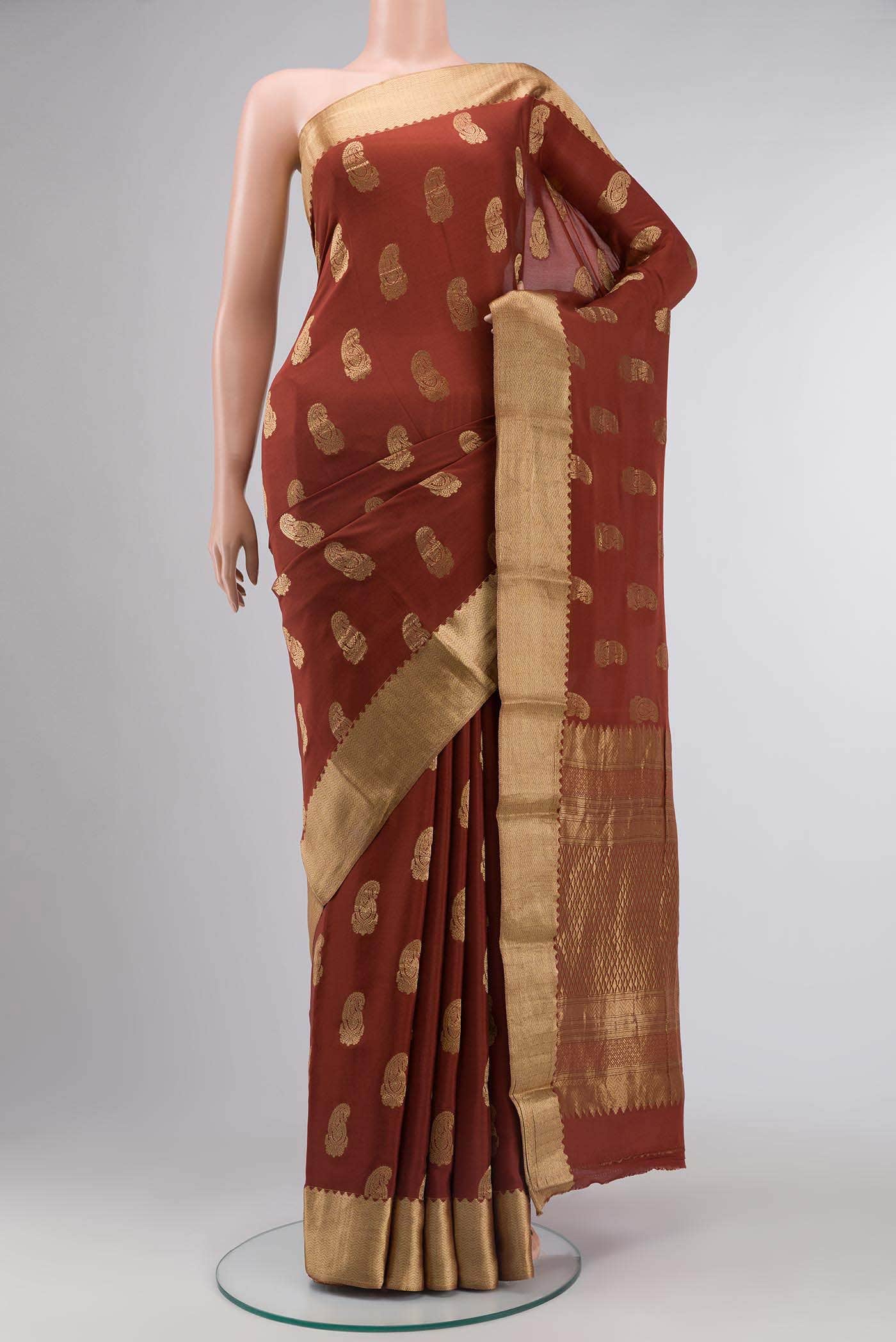 Rust Mysore Crepe Saree