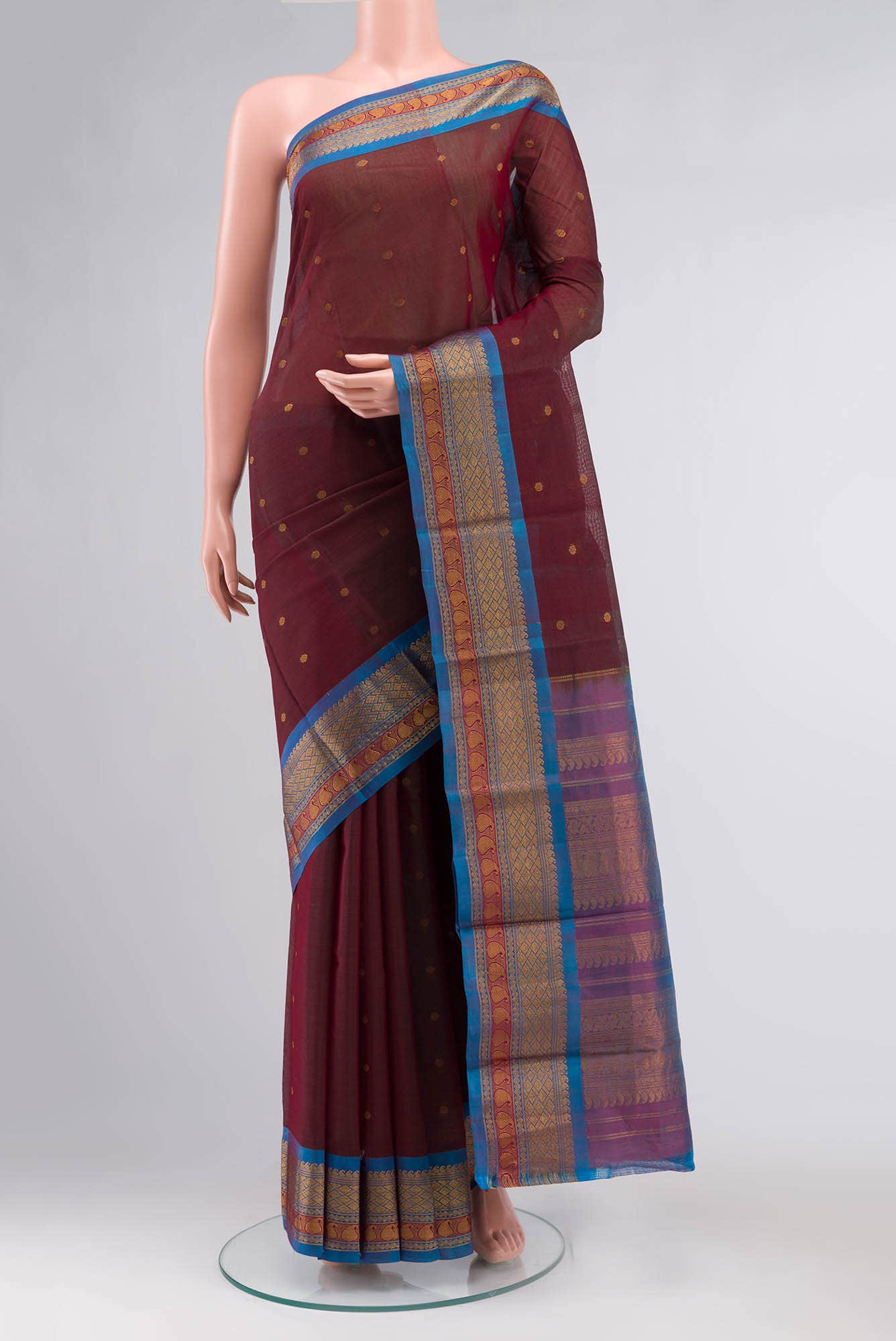 Green with Red Dual Tone Gadwal Silk Cotton Saree