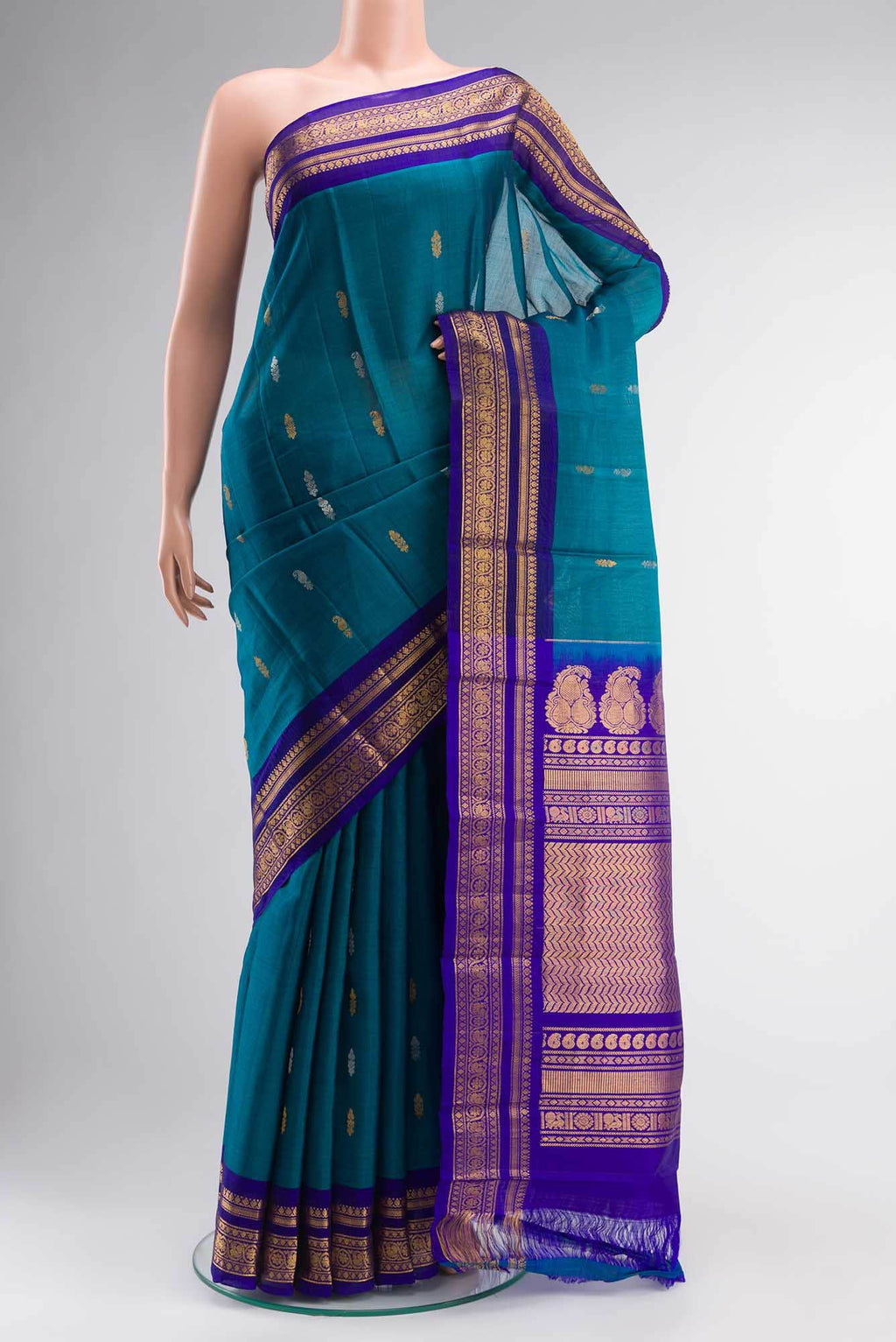 Blue Gadwal Silk Cotton Saree