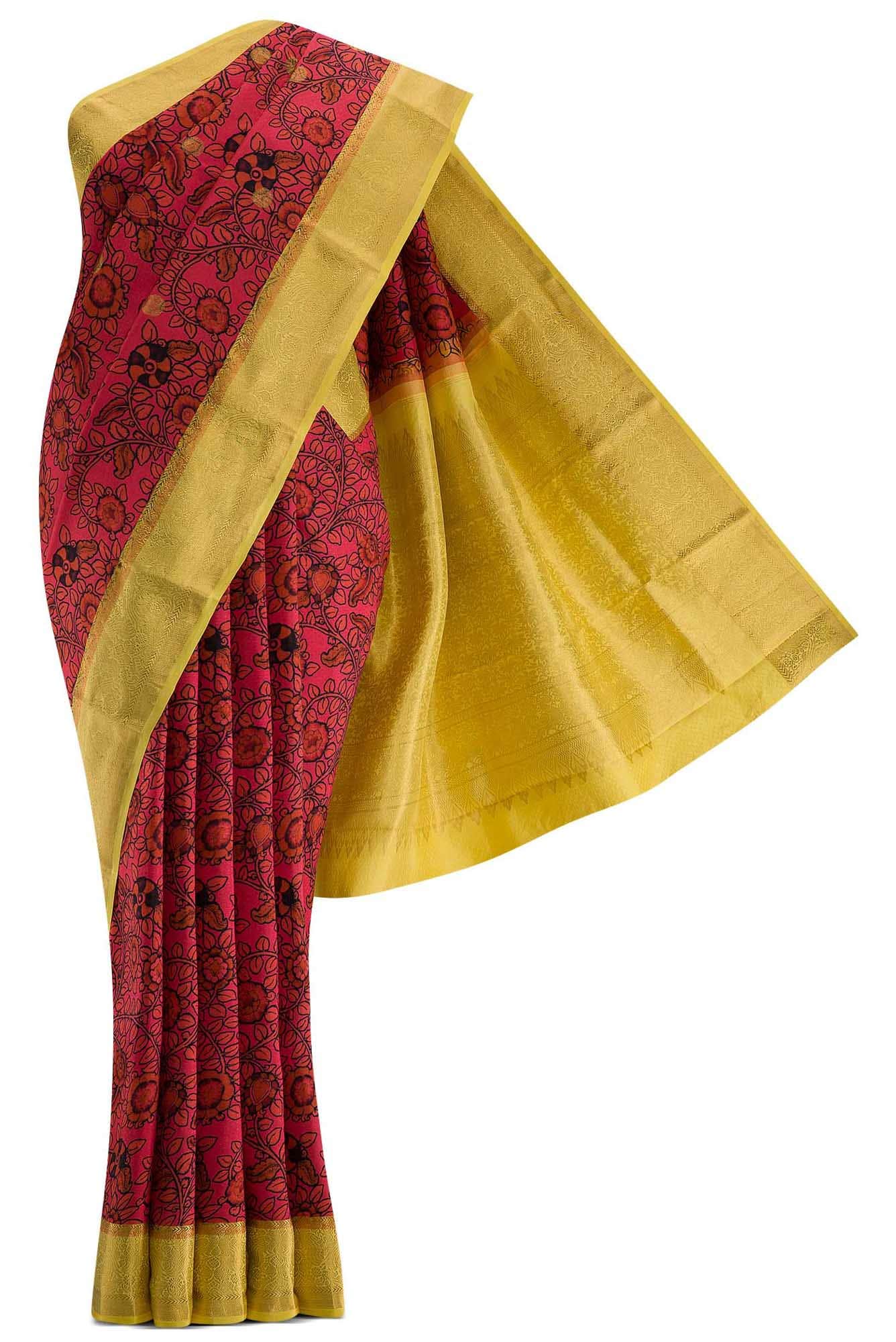 Pink and Black Kanchipuram Silk Saree