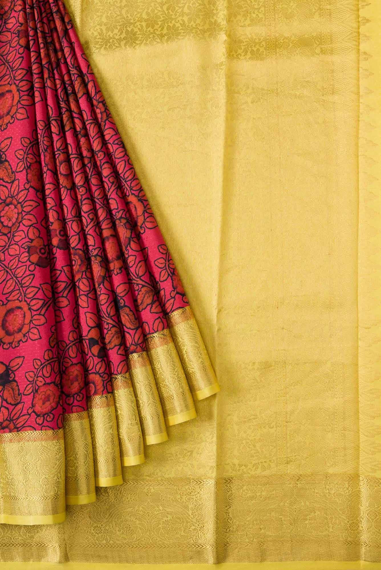 Pink and Black Kanchipuram Silk Saree