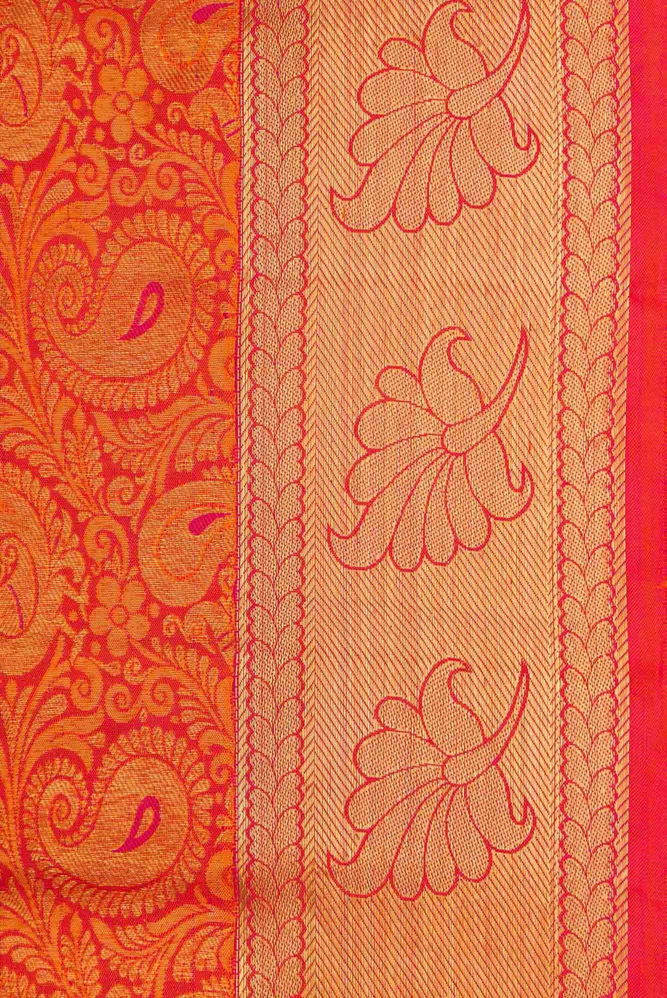 Pure Silk Pure Zari Orange Kanchipuram Saree