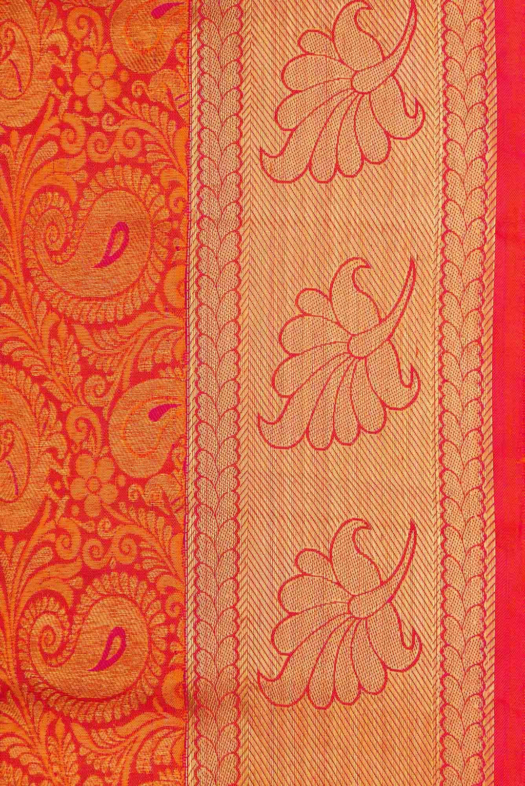 Pure Silk Pure Zari Orange Kanchipuram Saree