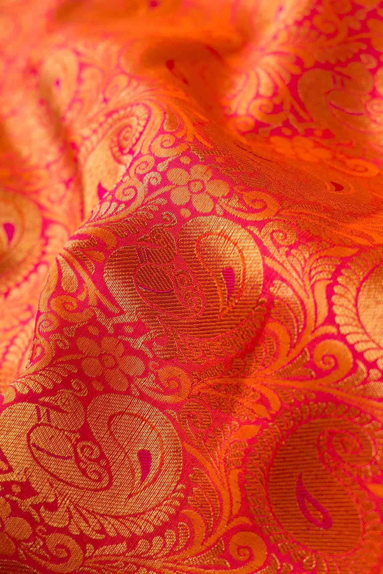 Pure Silk Pure Zari Orange Kanchipuram Saree
