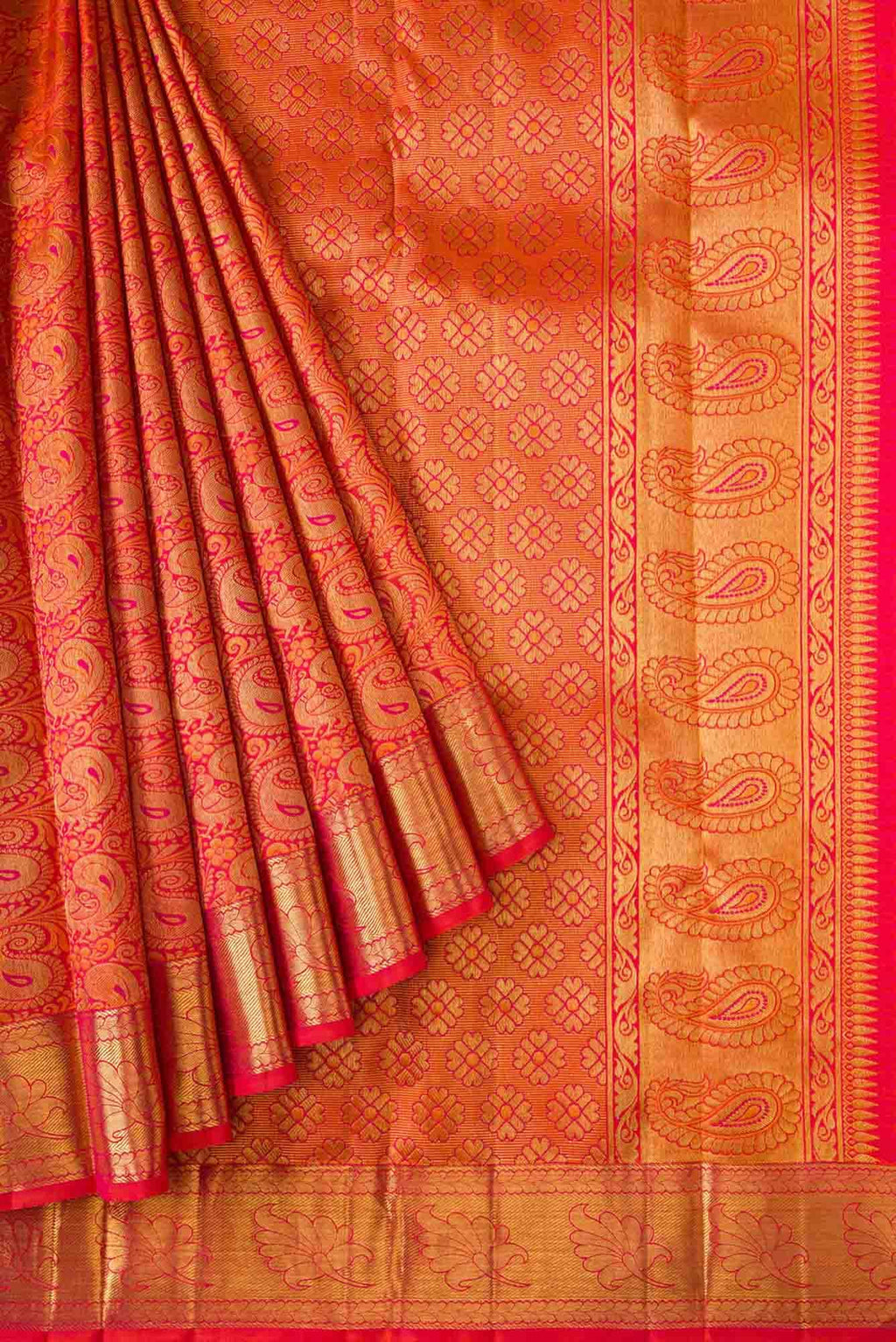 Pure Silk Pure Zari Orange Kanchipuram Saree