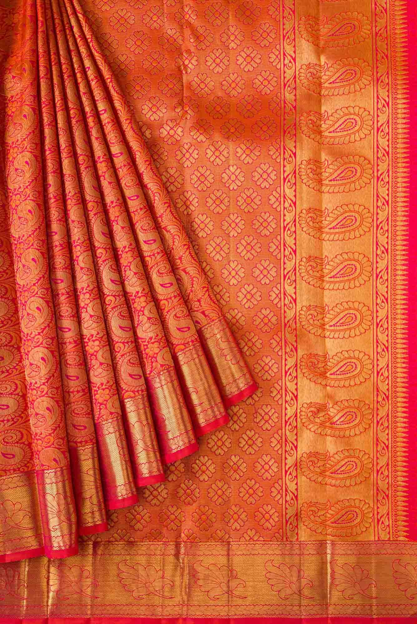 Pure Silk Pure Zari Orange Kanchipuram Saree