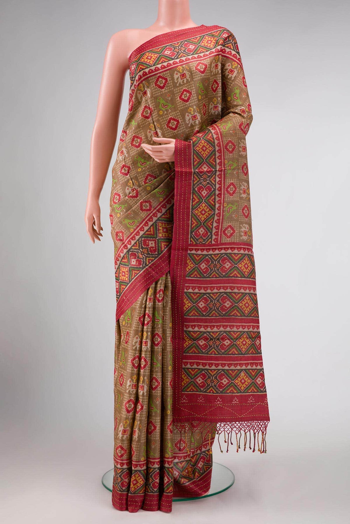 Brown Tussar Silk Saree