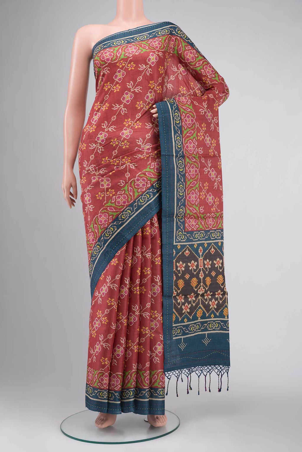 Red Bhagalpuri Tussar Silk Saree