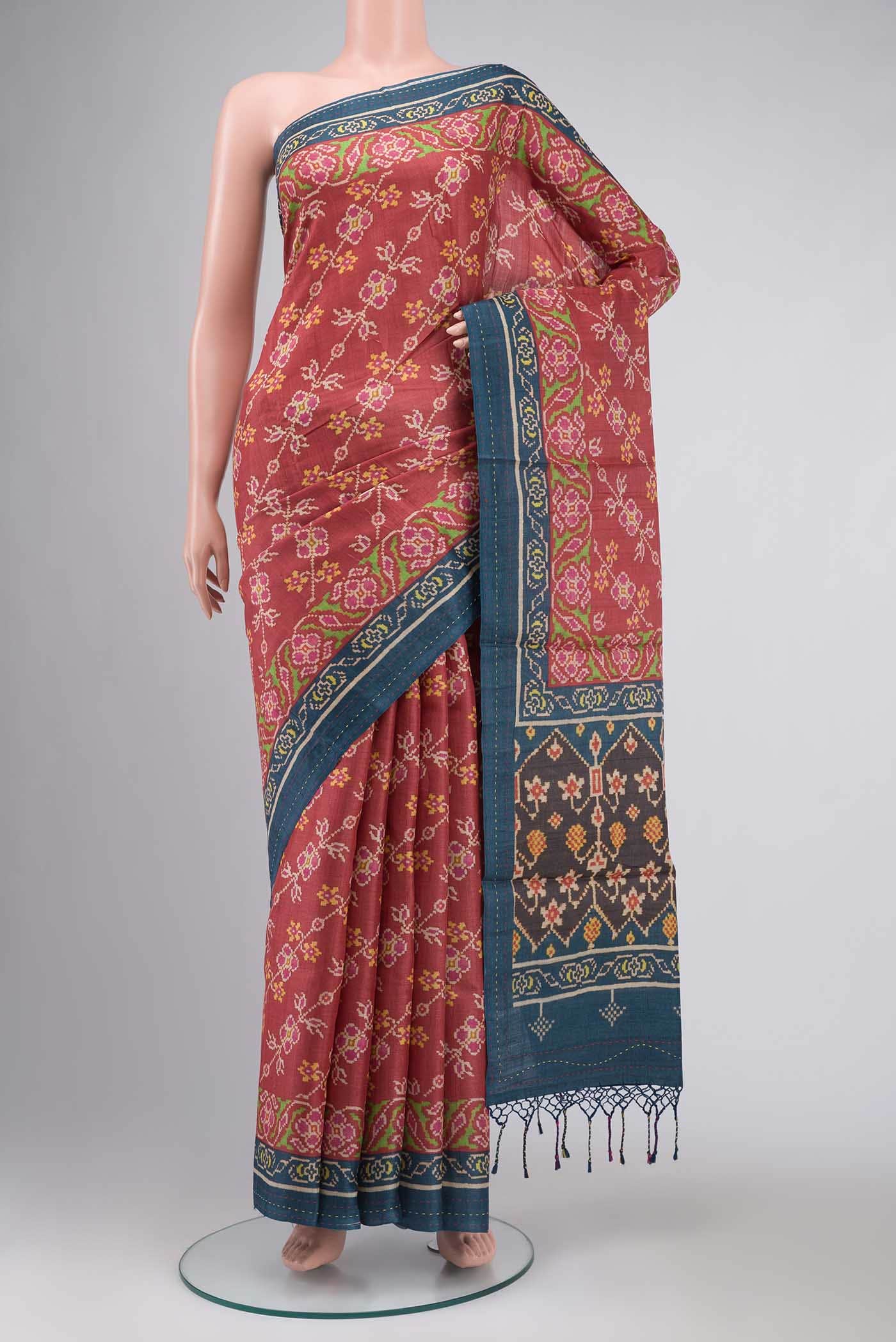 Red Bhagalpuri Tussar Silk Saree