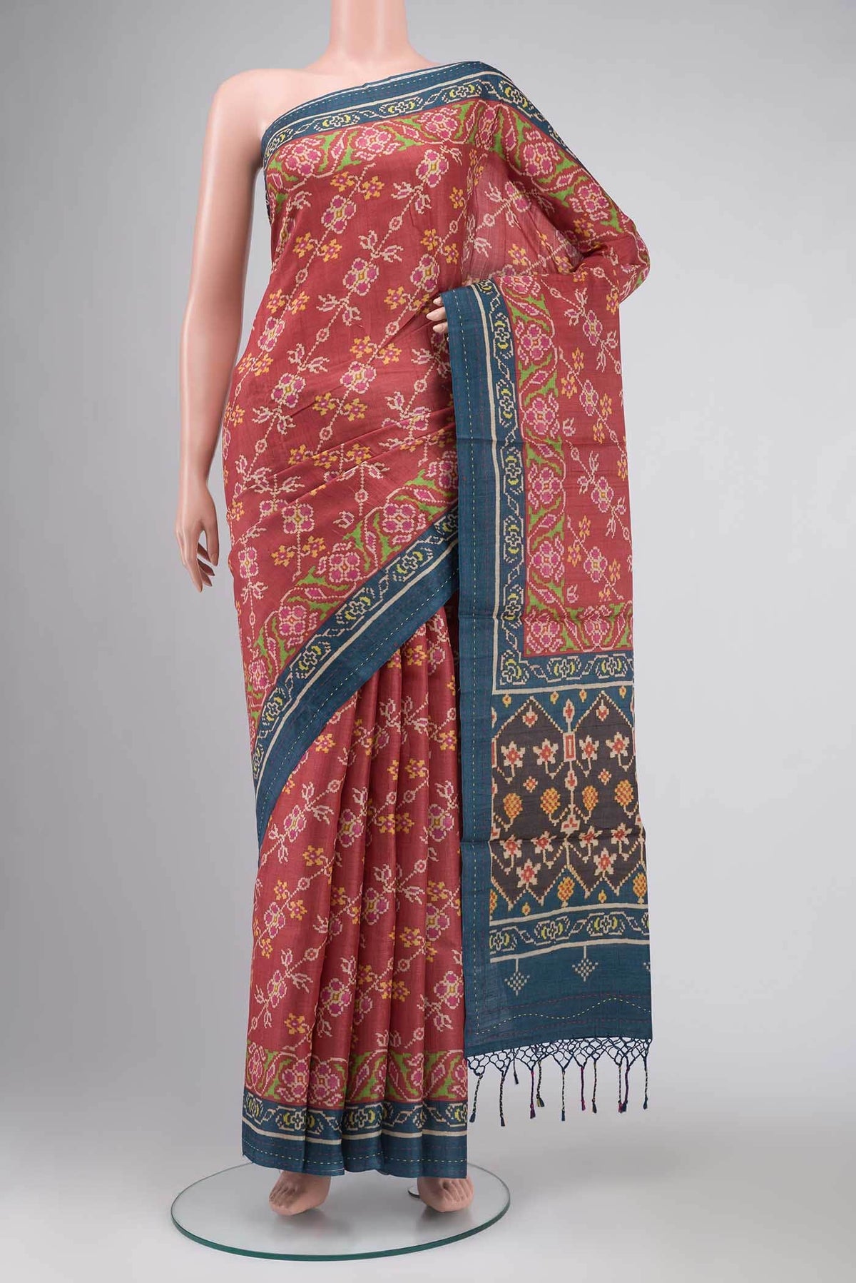 Coral Bhagalpuri Tussar Silk Saree