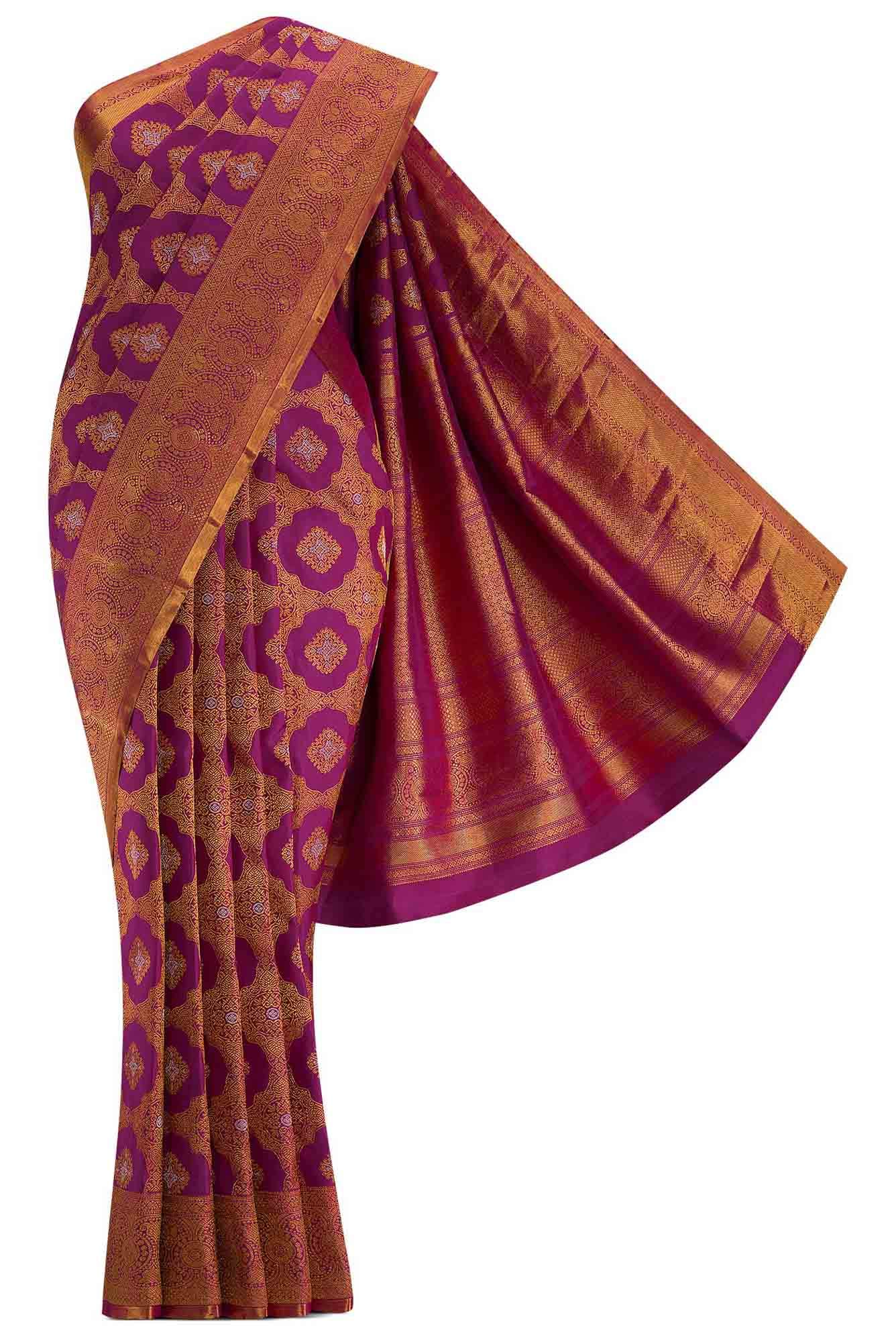 Pure Silk Pure Zari Purple Dual Tone Kanchipuram Saree