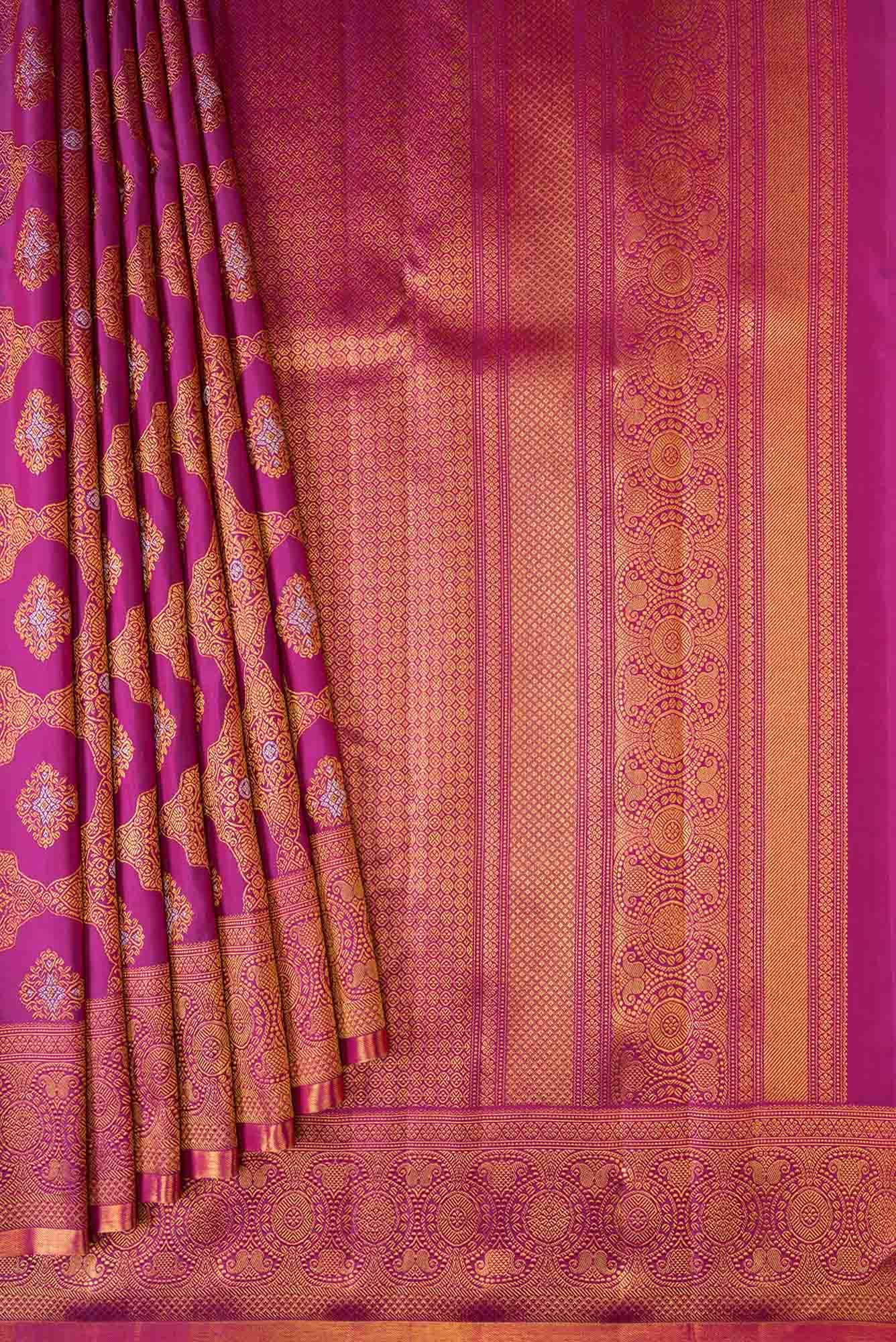Pure Silk Pure Zari Purple Dual Tone Kanchipuram Saree