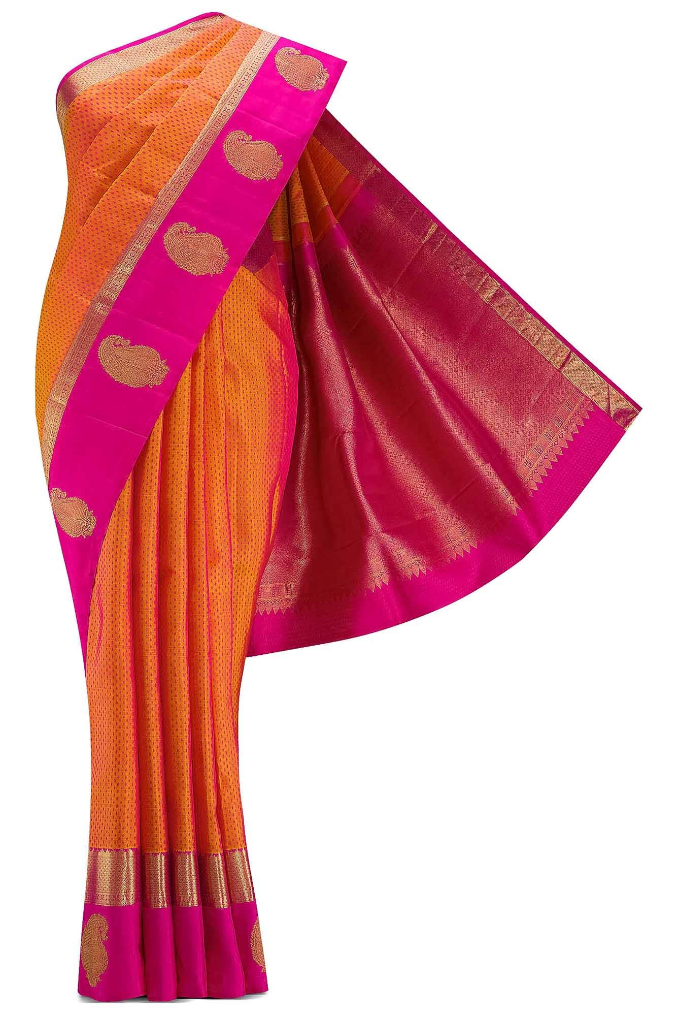 Orange Dual Tone Kanchipuram Silk Saree