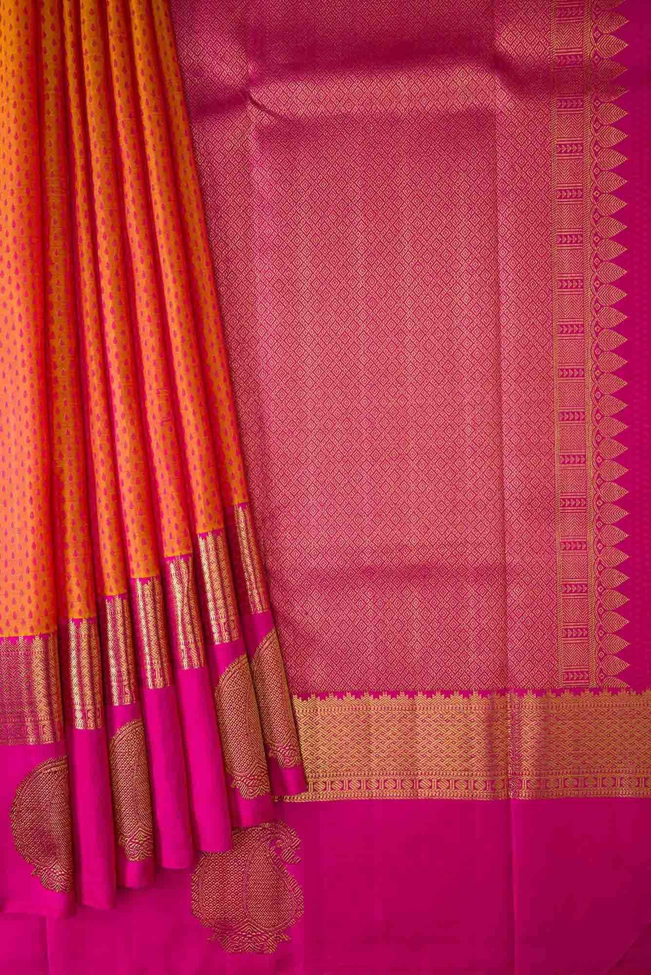 Orange Dual Tone Kanchipuram Silk Saree