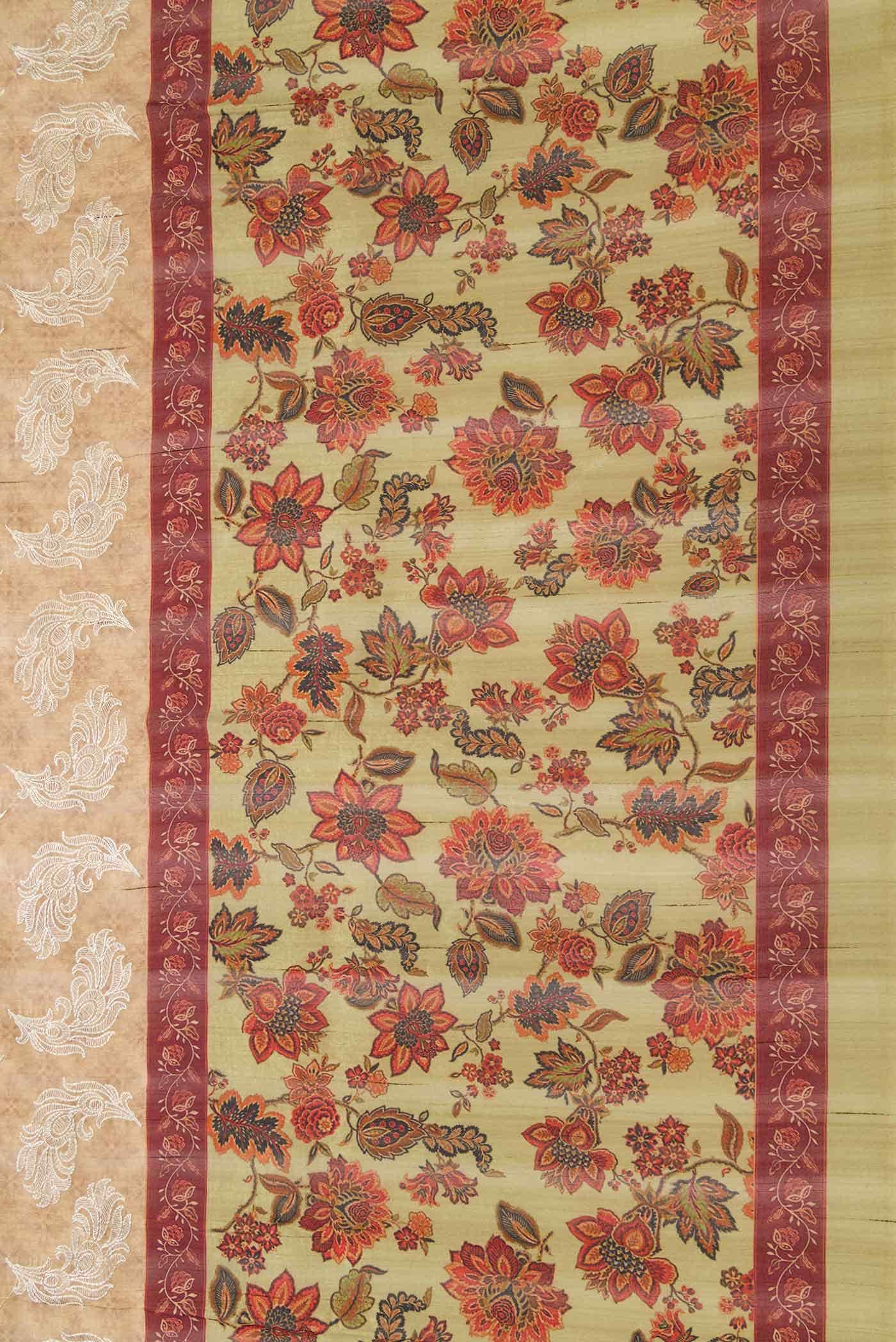 Beige Blended Raw Silk Saree