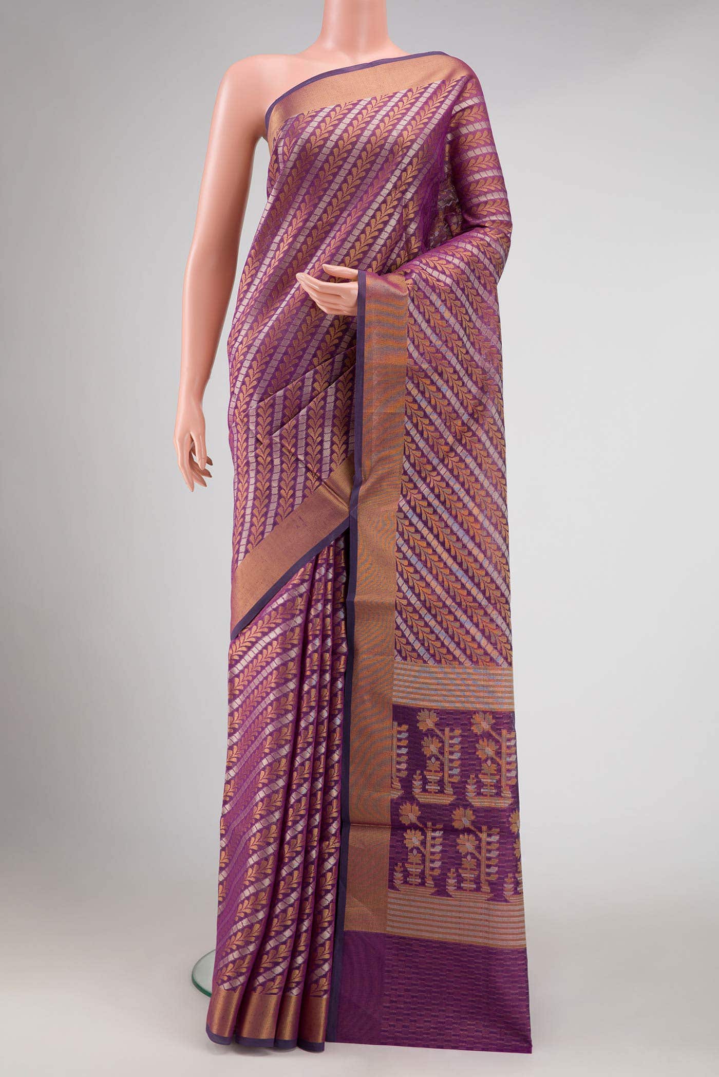 Purple Dual Tone Blended Chanderi Silk Saree