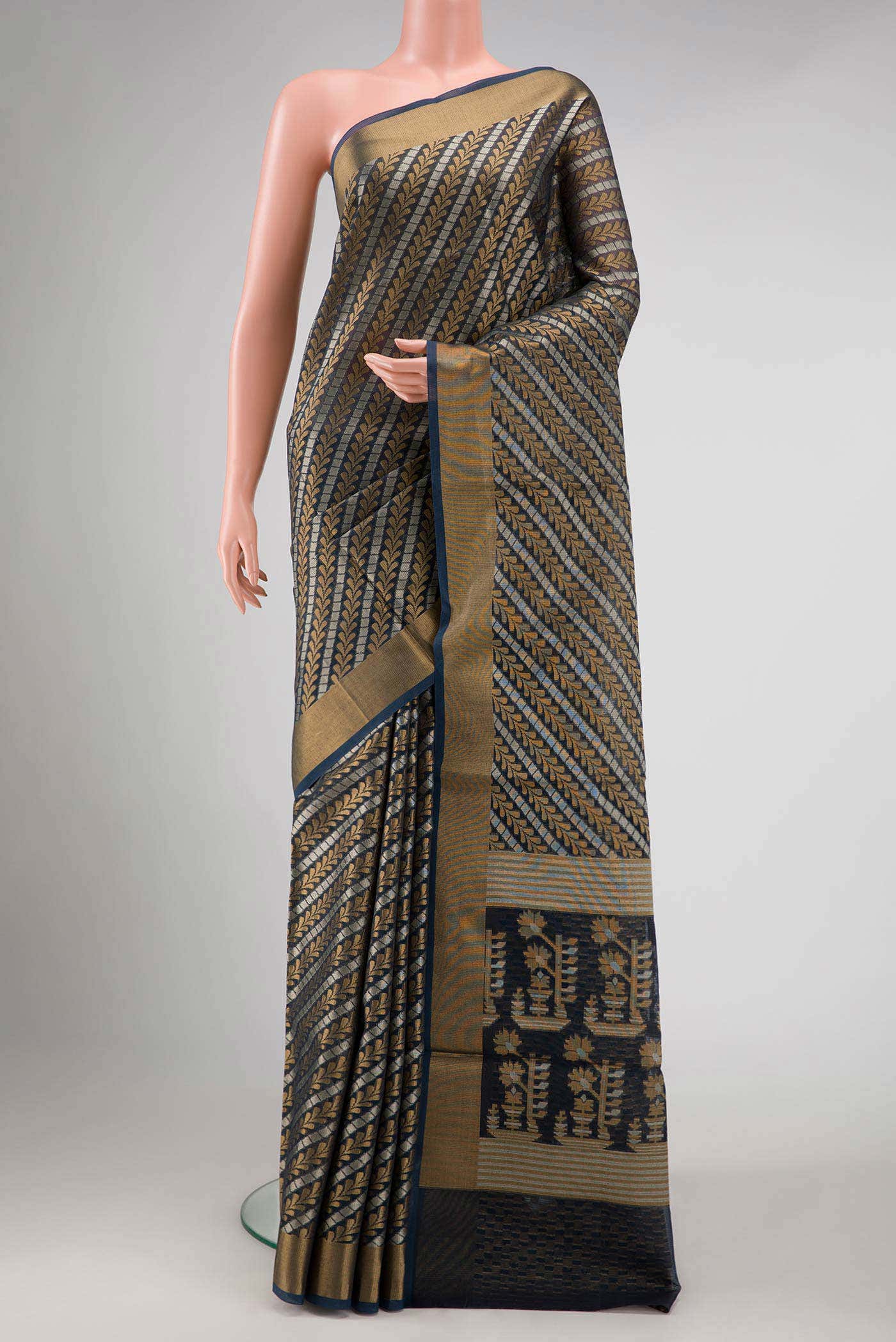 Navy Blue Dual Tone Blended Chanderi Silk Saree