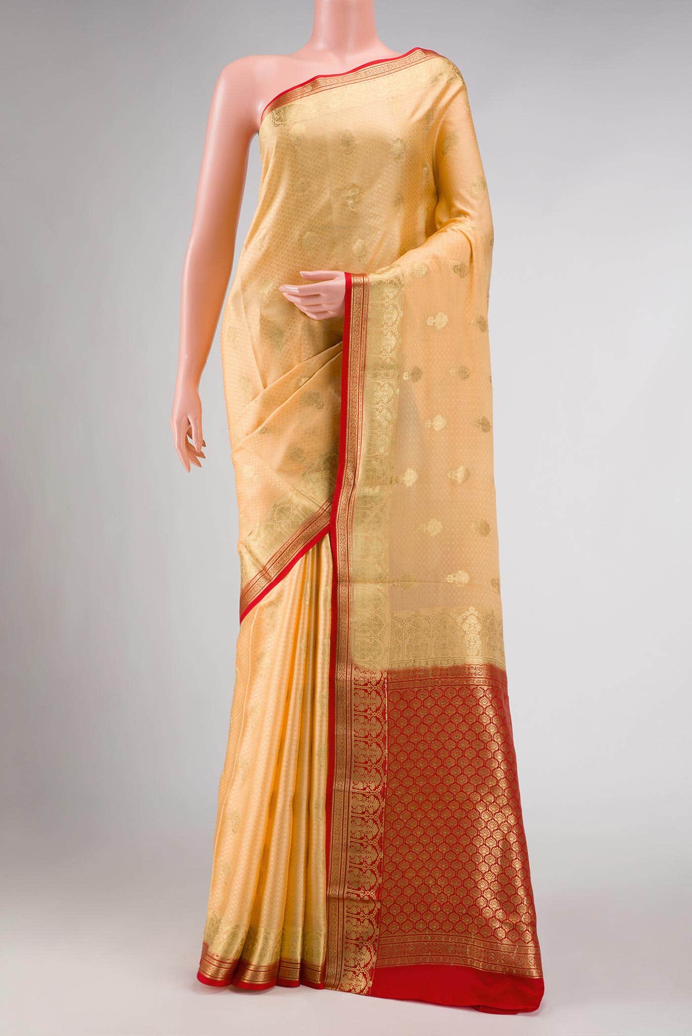 Golden Peach Dual Tone Mysore Crepe Saree