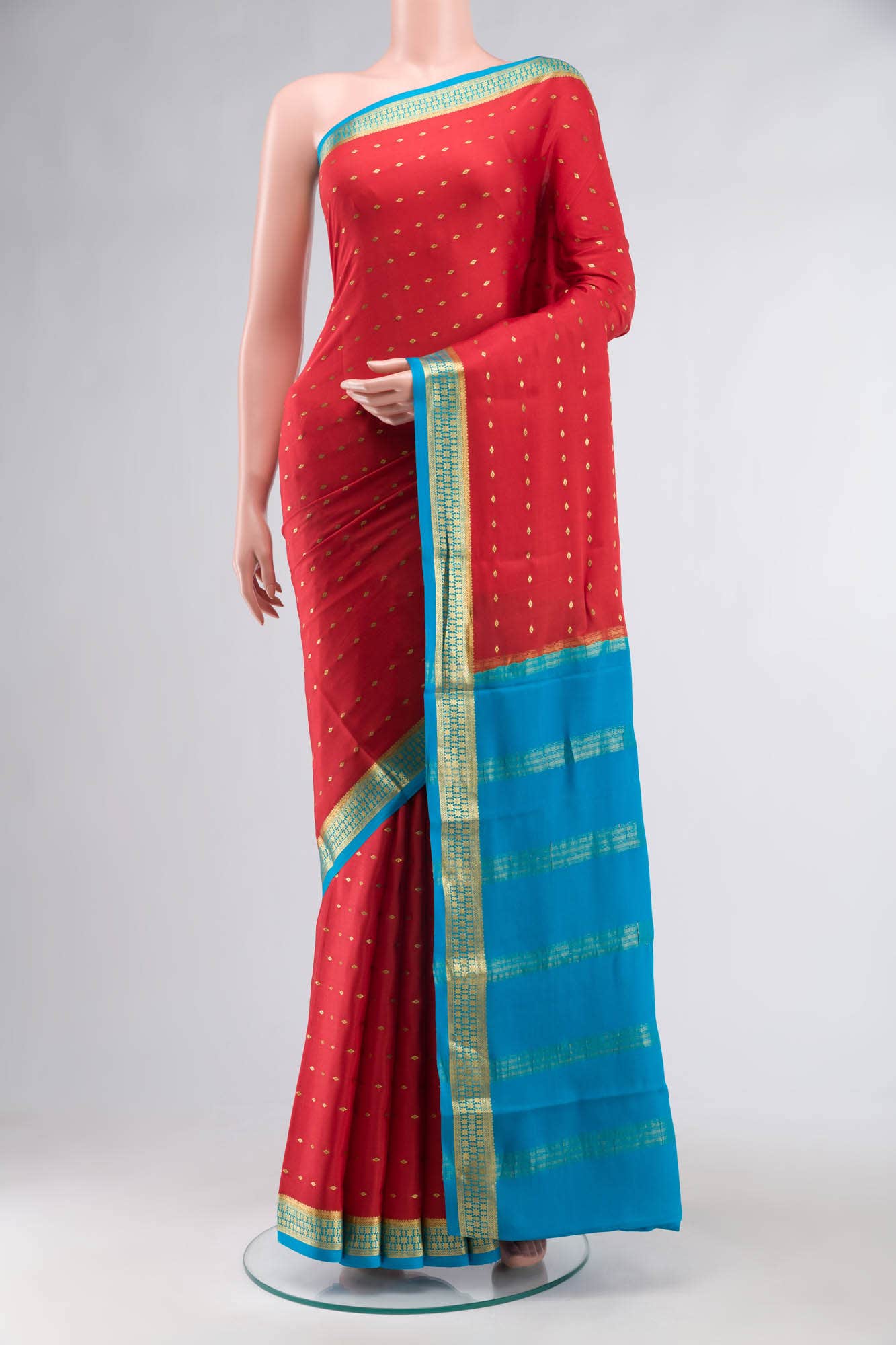 Red Mysore Crepe Saree