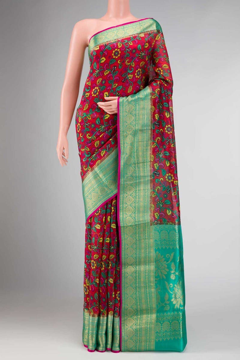 Red Dual Tone Tussar Silk Saree