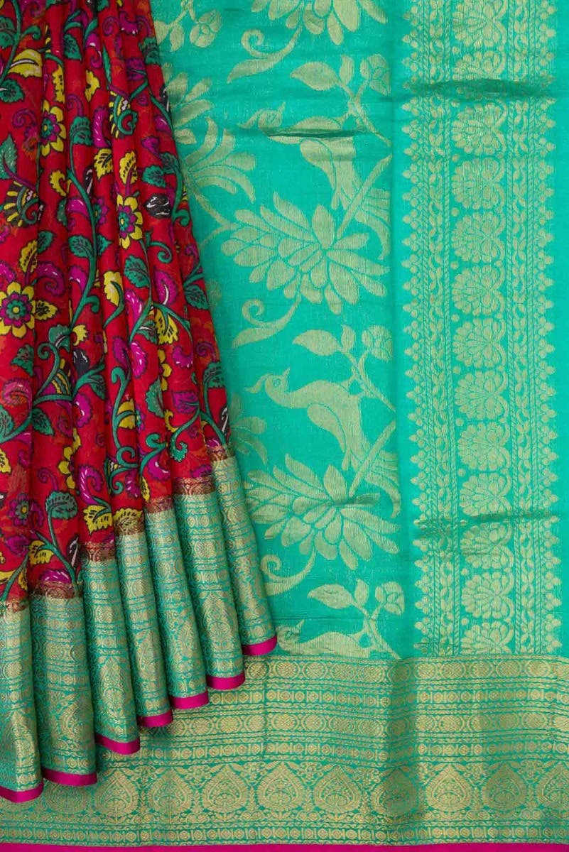 Red Dual Tone Tussar Silk Saree
