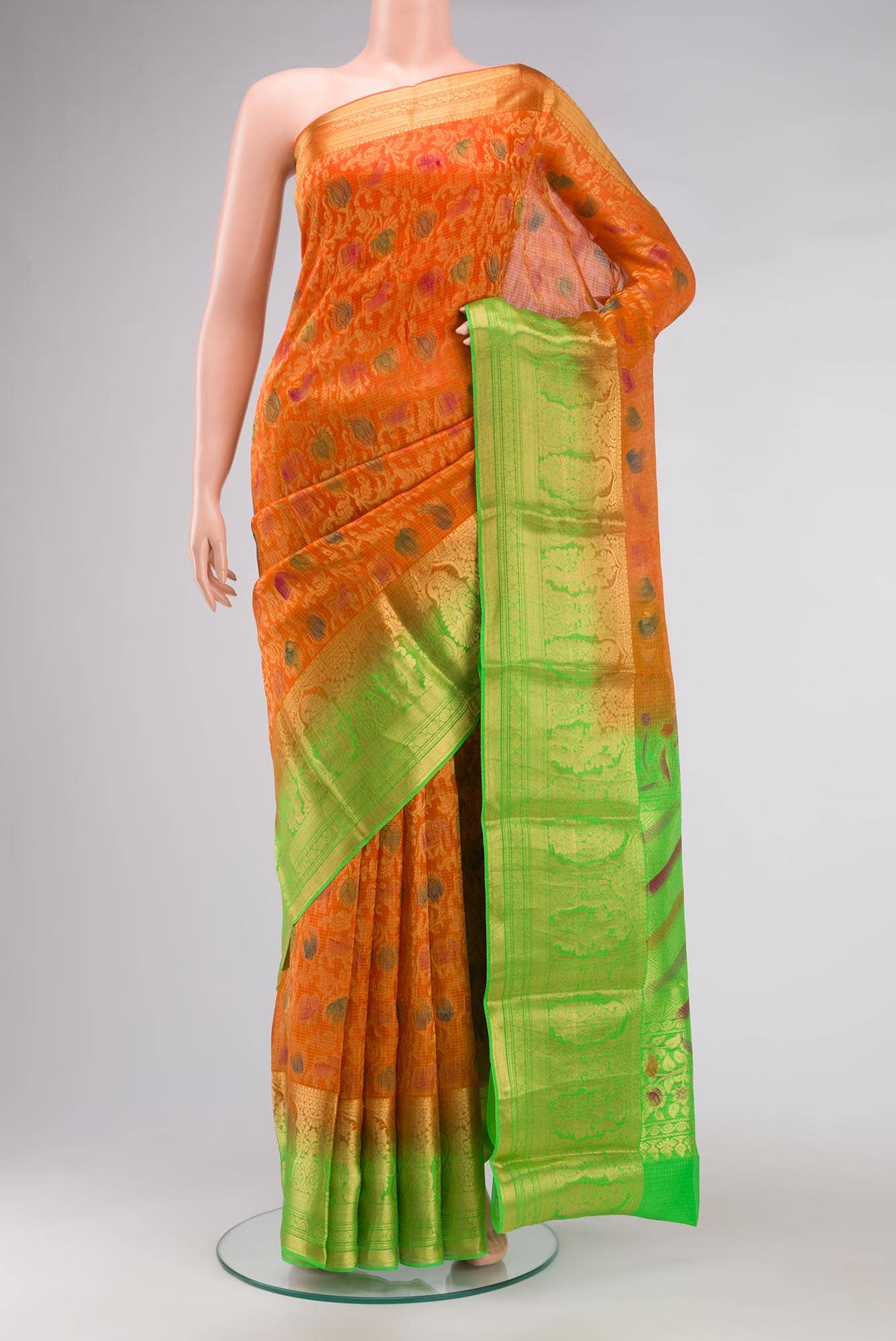 Orange Kota Silk Saree