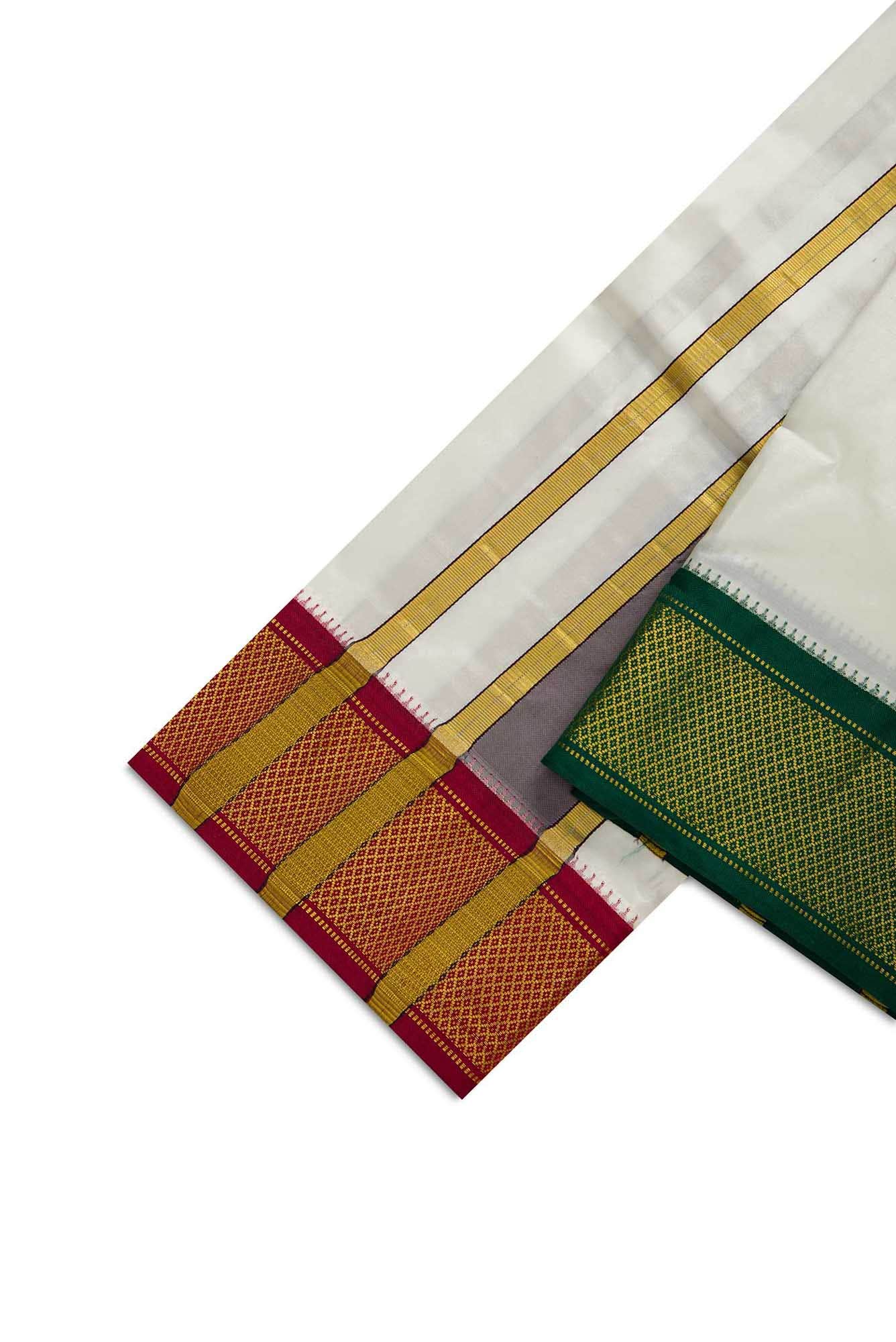 Cream Silk Dhoti With Angavastram (8X4) Muzham