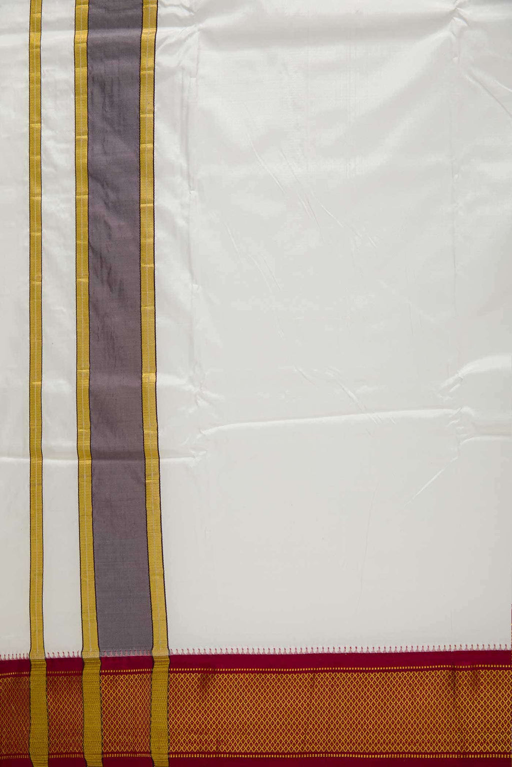 Cream Silk Dhoti With Angavastram (8X4) Muzham
