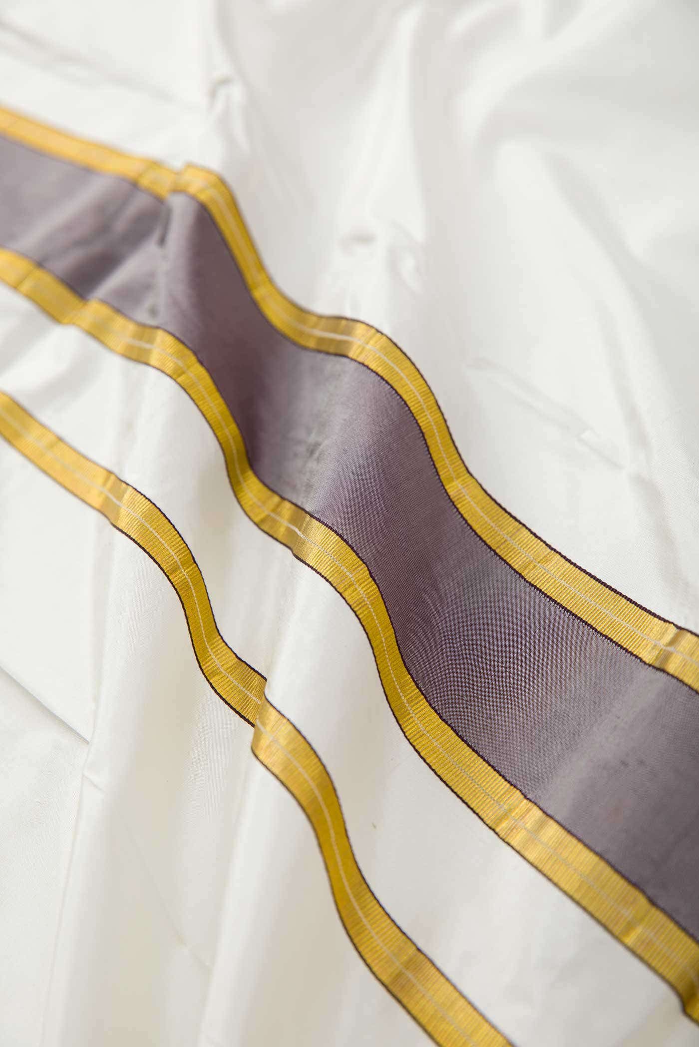 Cream Silk Dhoti With Angavastram (8X4) Muzham