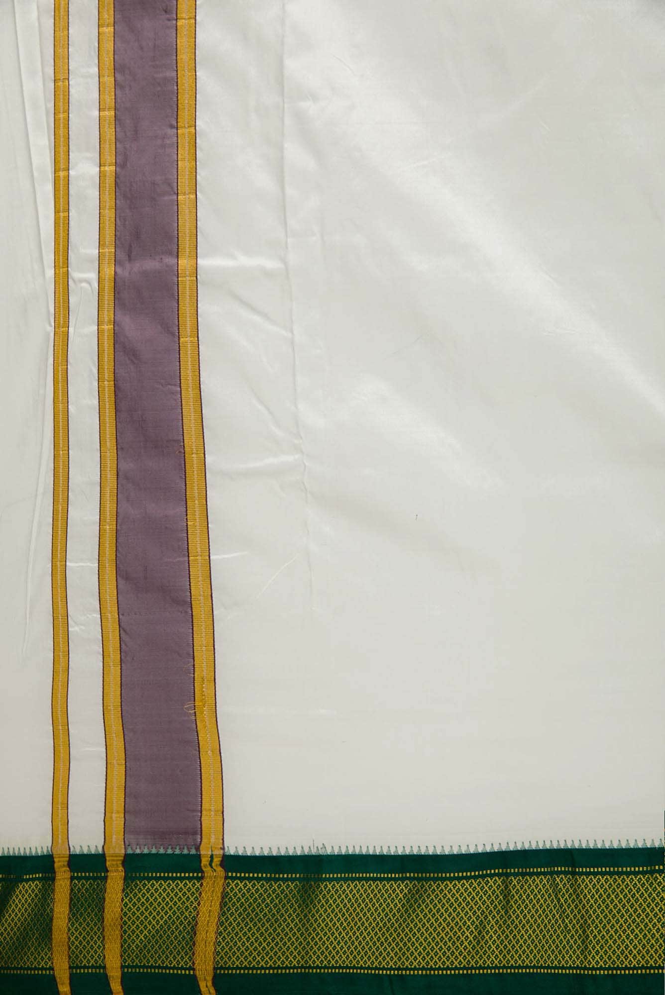Cream Silk Dhoti With Angavastram (8X4) Muzham