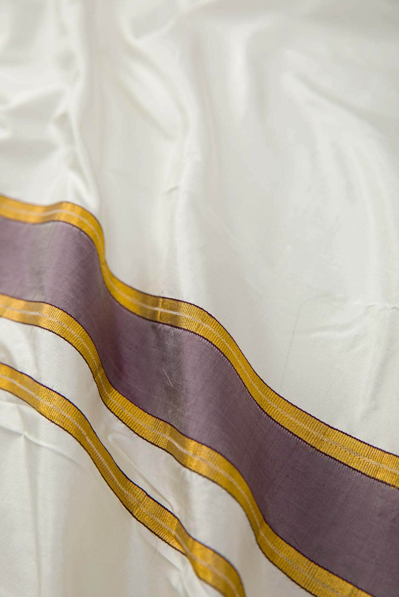 Cream Silk Dhoti With Angavastram (8X4) Muzham