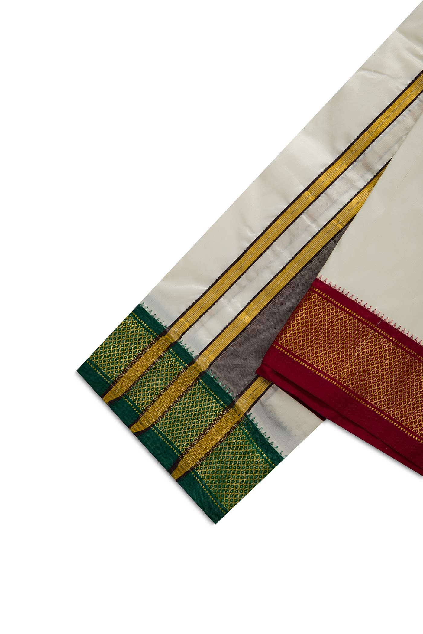 Off White Silk Dhoti With Angavastram (8X4) Muzham