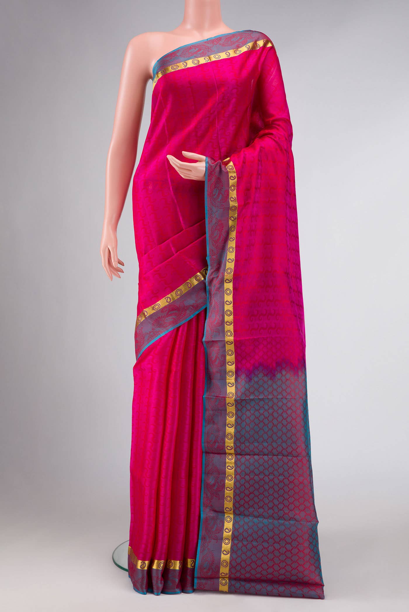 Dark Pink Dual Tone Kanchipuram Silk Saree