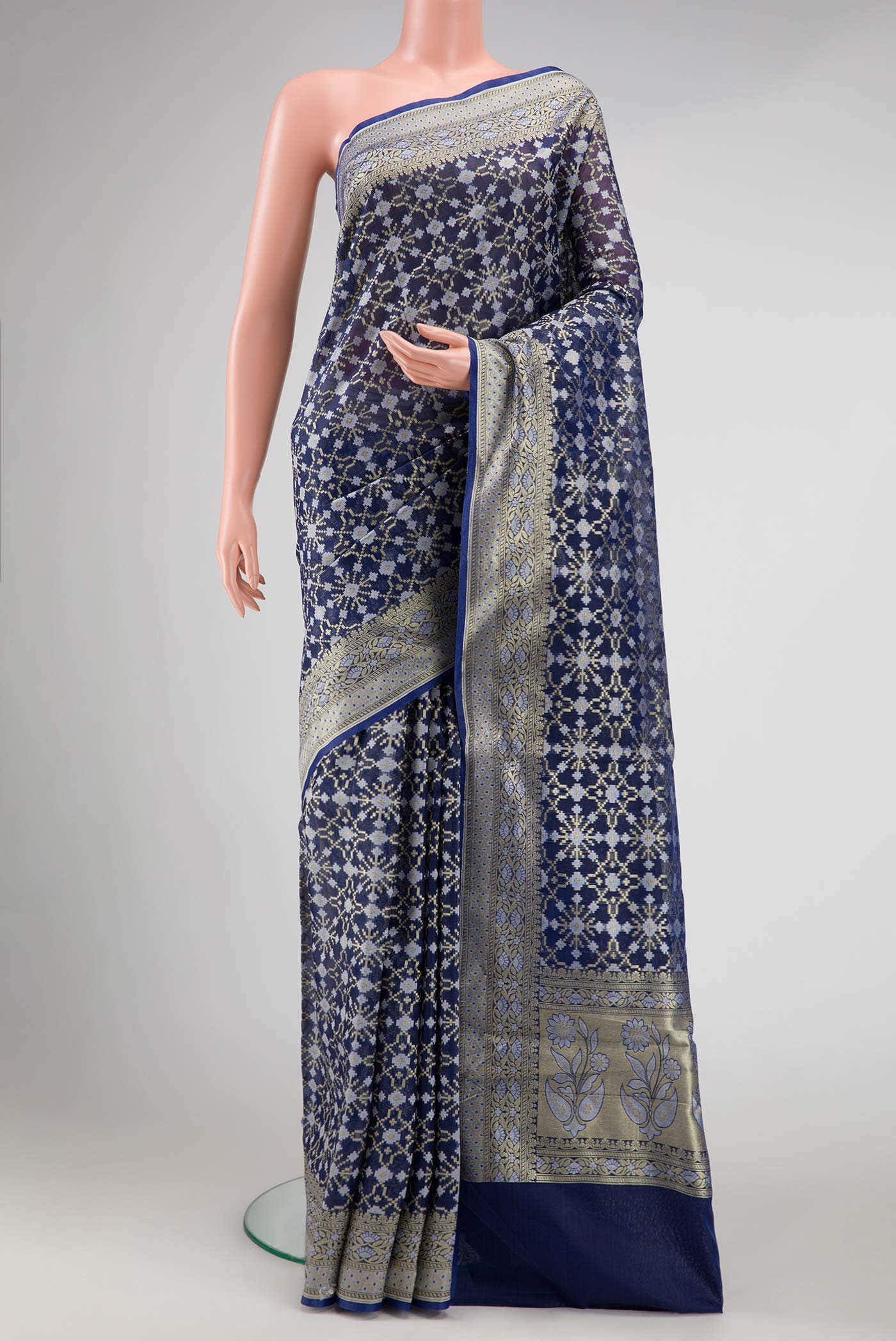 Navy Blue Dual Tone Blended Chanderi Silk Saree