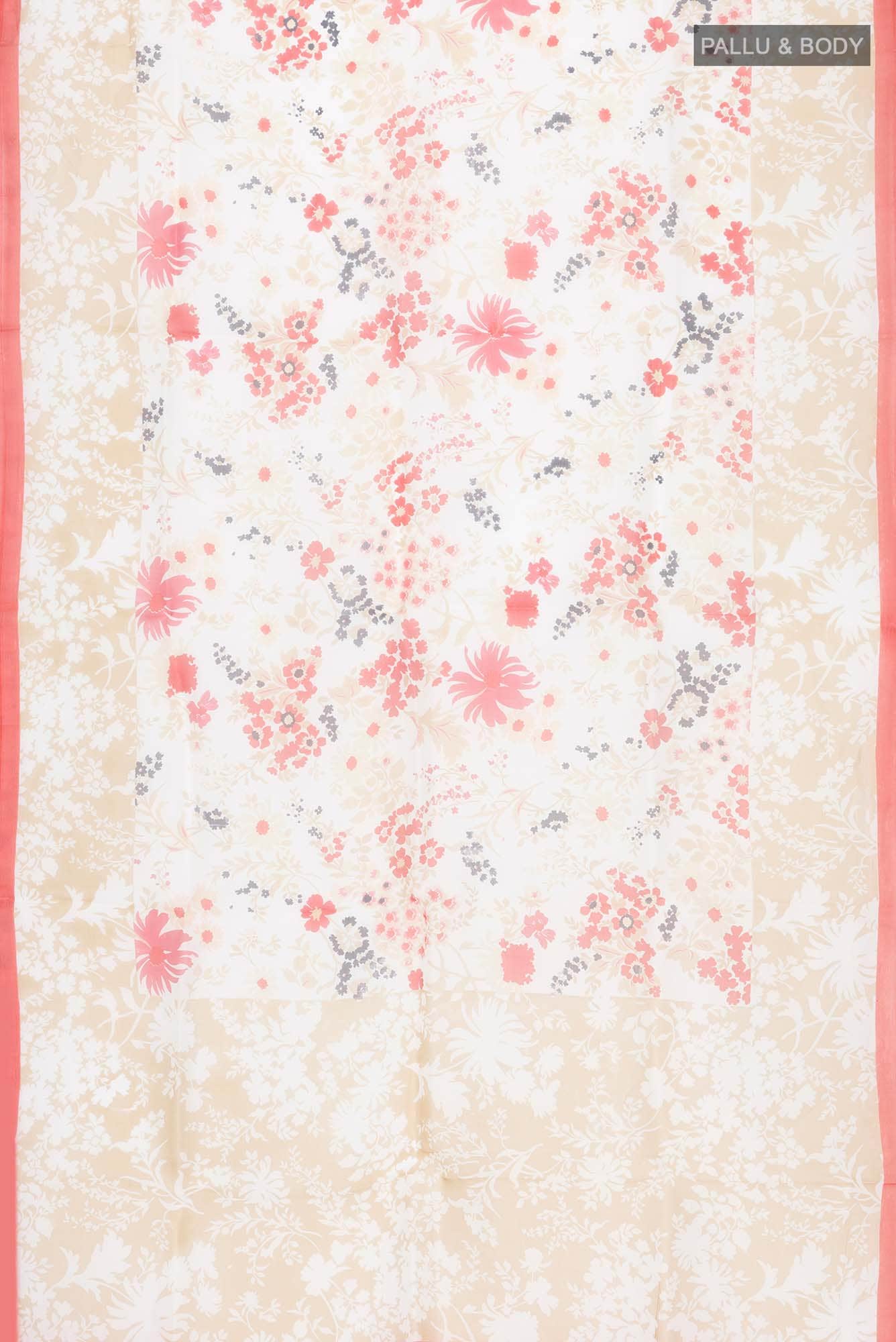 Cream Organza Silk Saree