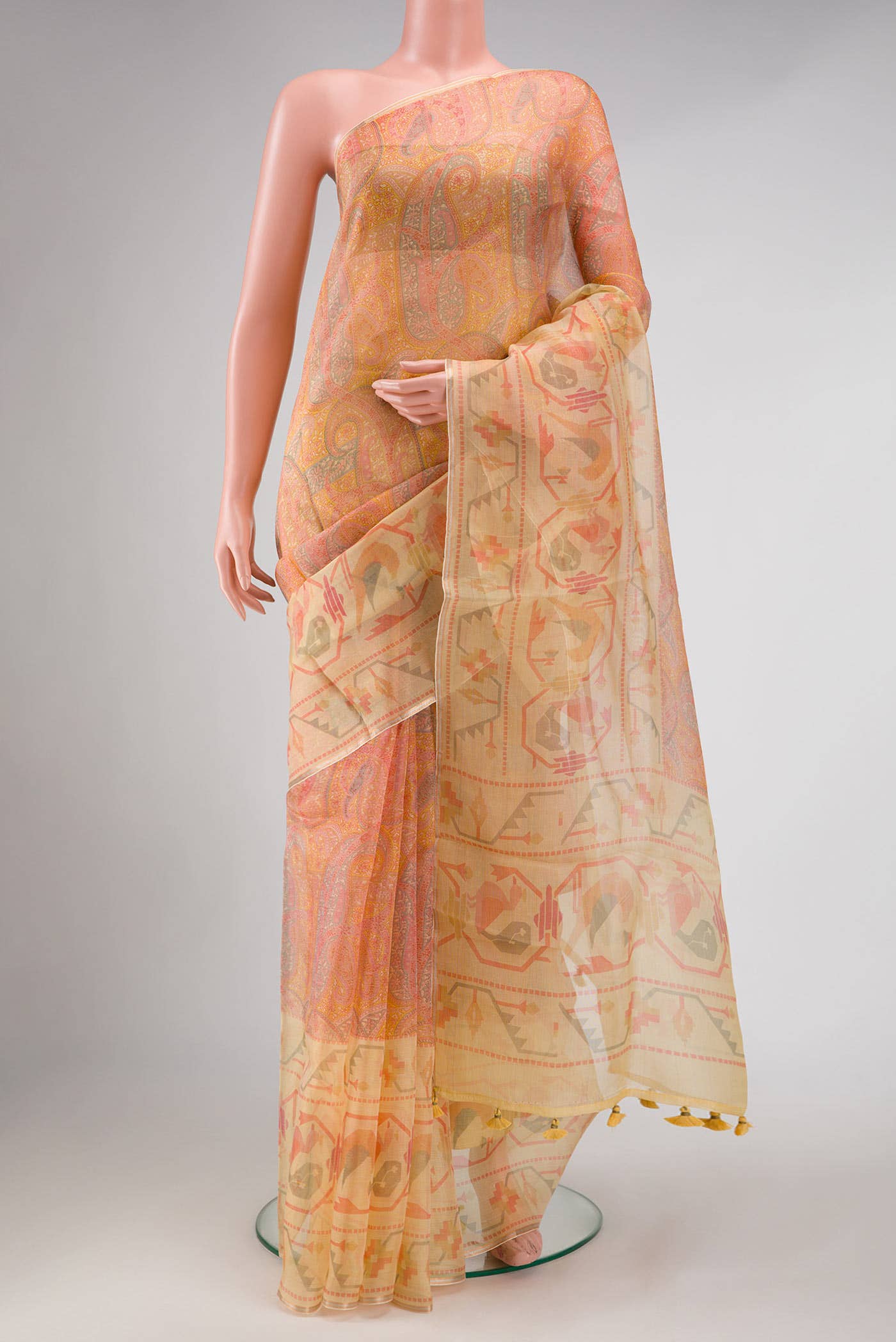 Orange Organza Silk Saree