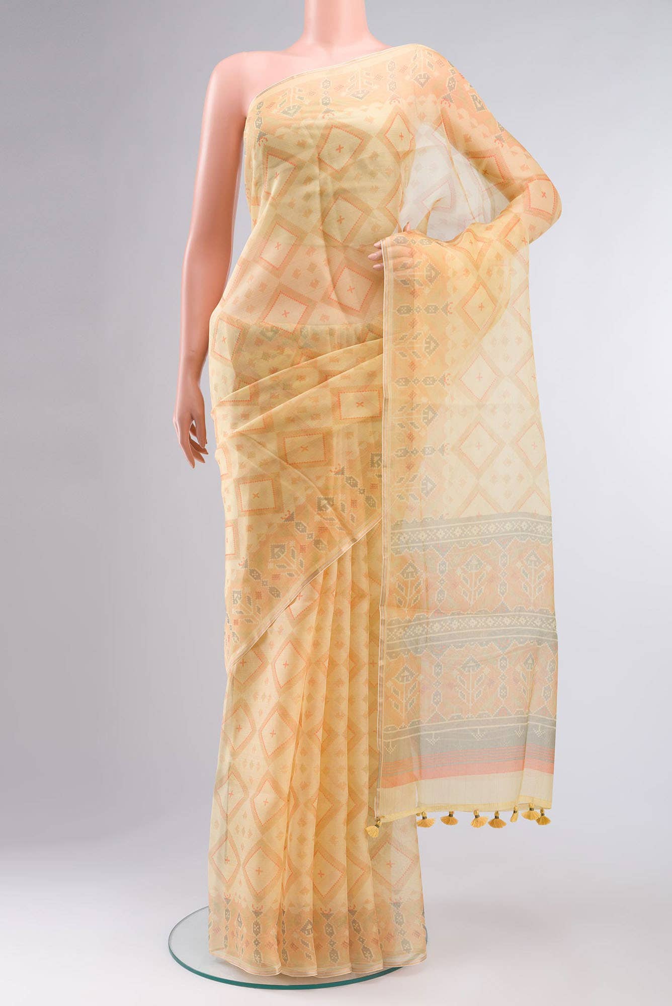 Yellow Organza Silk Saree