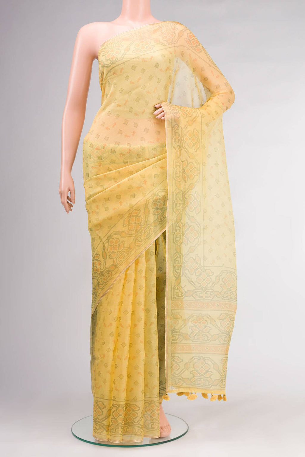 Yellow Organza Silk Saree