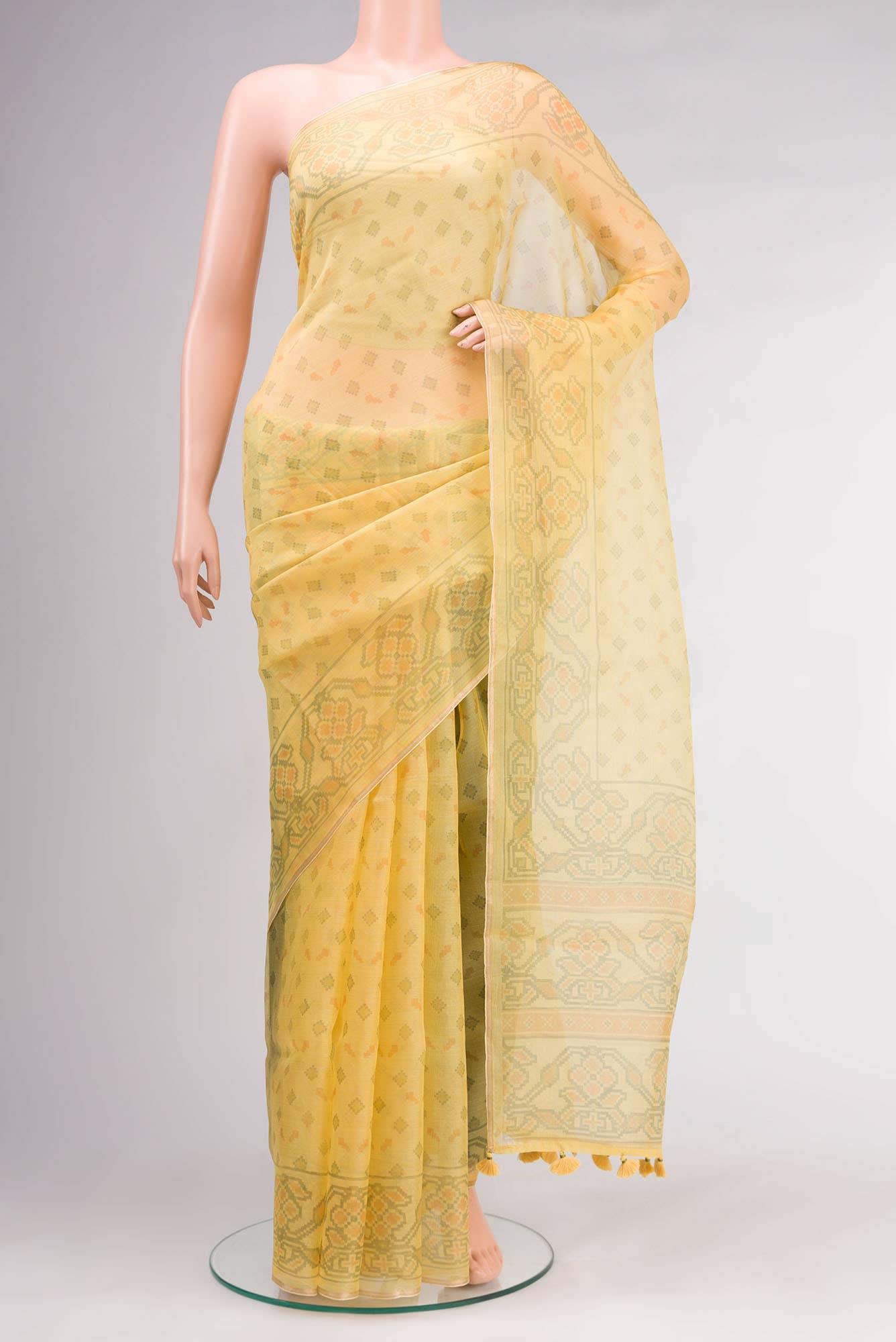 Yellow Organza Silk Saree