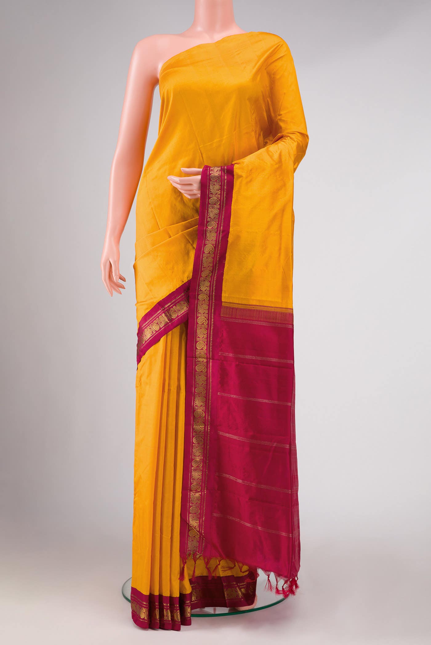 Pure Silk Pure Zari Mustard Kanchipuram Saree